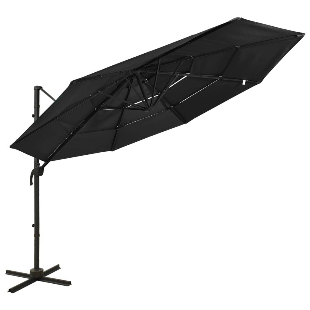 Parasol à 4 niveaux avec mât en aluminium 3 x 3 m noir - Image 1