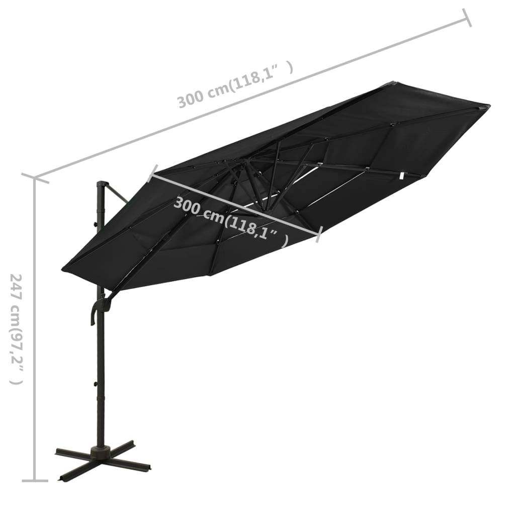Parasol à 4 niveaux avec mât en aluminium 3 x 3 m noir - Image 7
