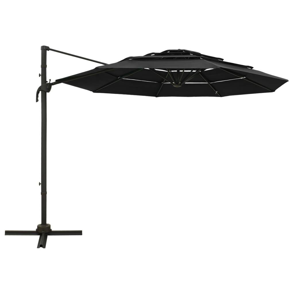 Parasol à 4 niveaux avec mât en aluminium 3 x 3 m noir - Image 2