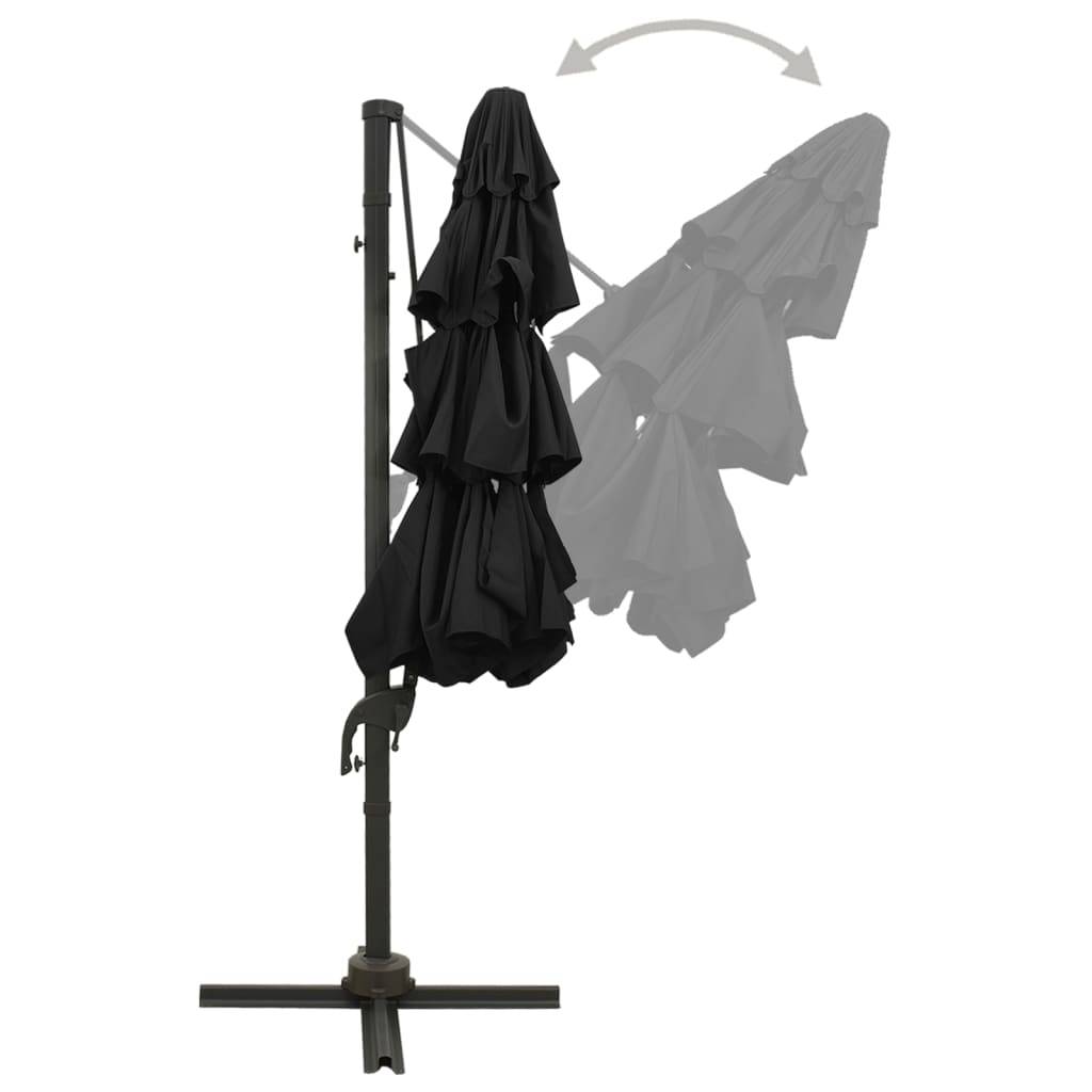Parasol à 4 niveaux avec mât en aluminium 3 x 3 m noir - Image 5