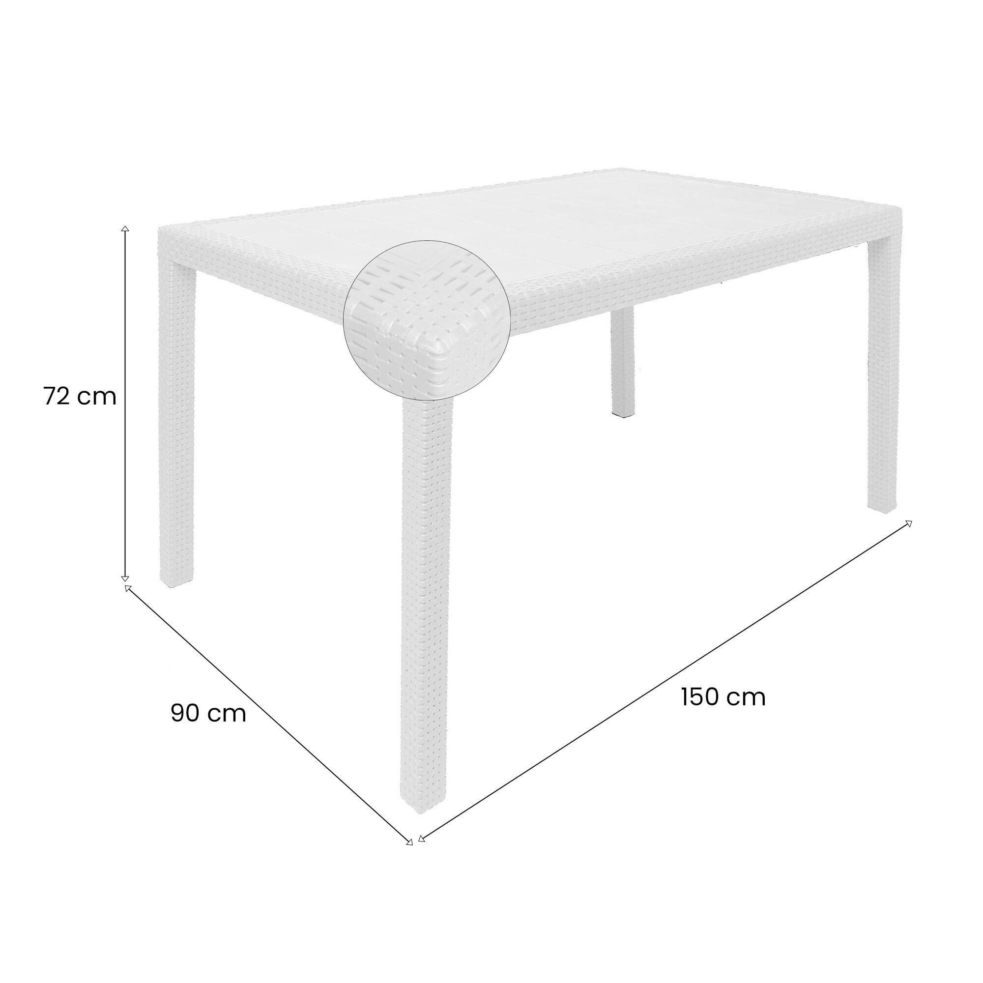 Dmora - Table d'extérieur Portici, Étagère à manger rectangulaire, Table de jardin polyvalente effet rotin, 100% Made in Italy, 150x90h72 cm, Blanc - Dmora - Imagen 3