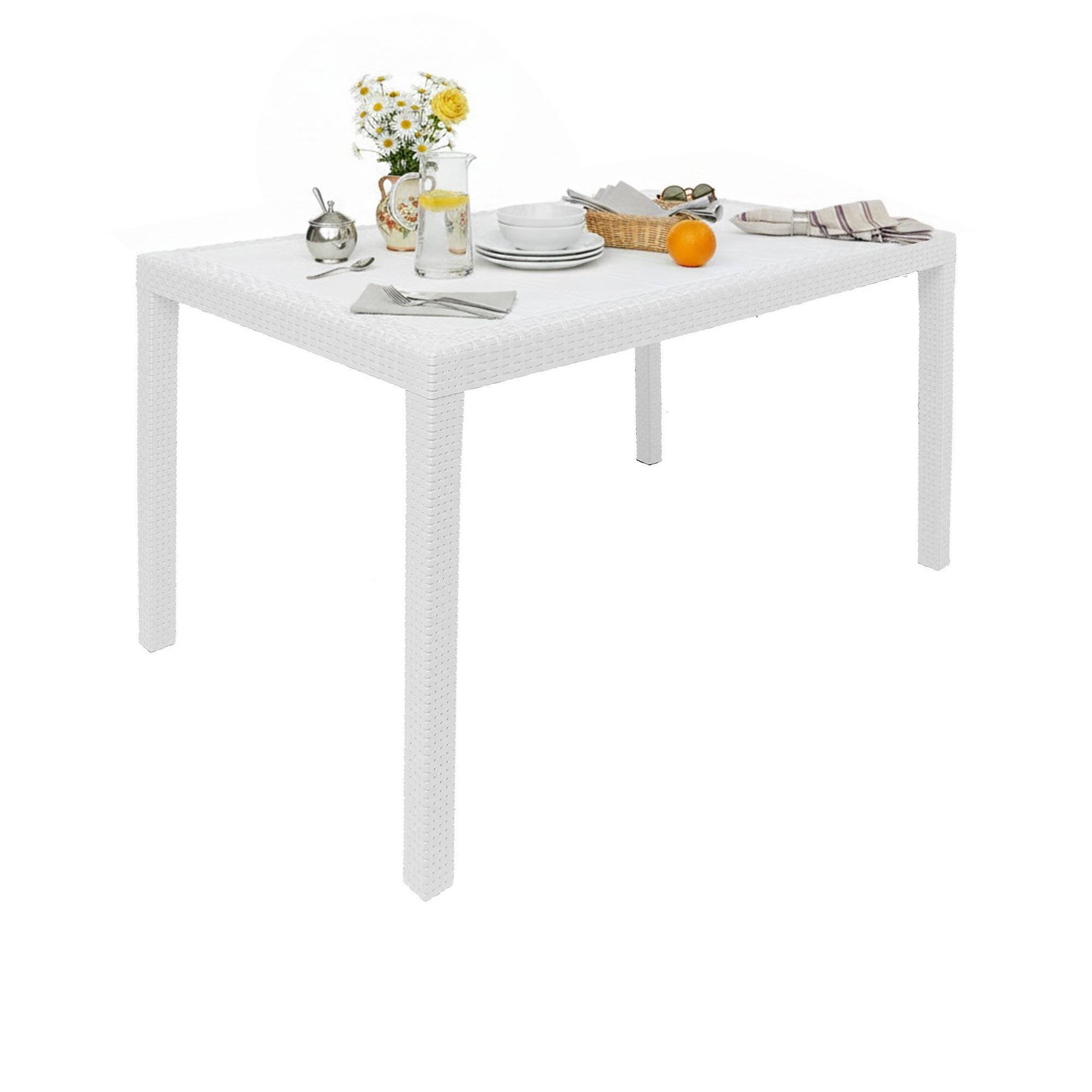 Dmora - Table d'extérieur Portici, Étagère à manger rectangulaire, Table de jardin polyvalente effet rotin, 100% Made in Italy, 150x90h72 cm, Blanc - Dmora - Imagen 1