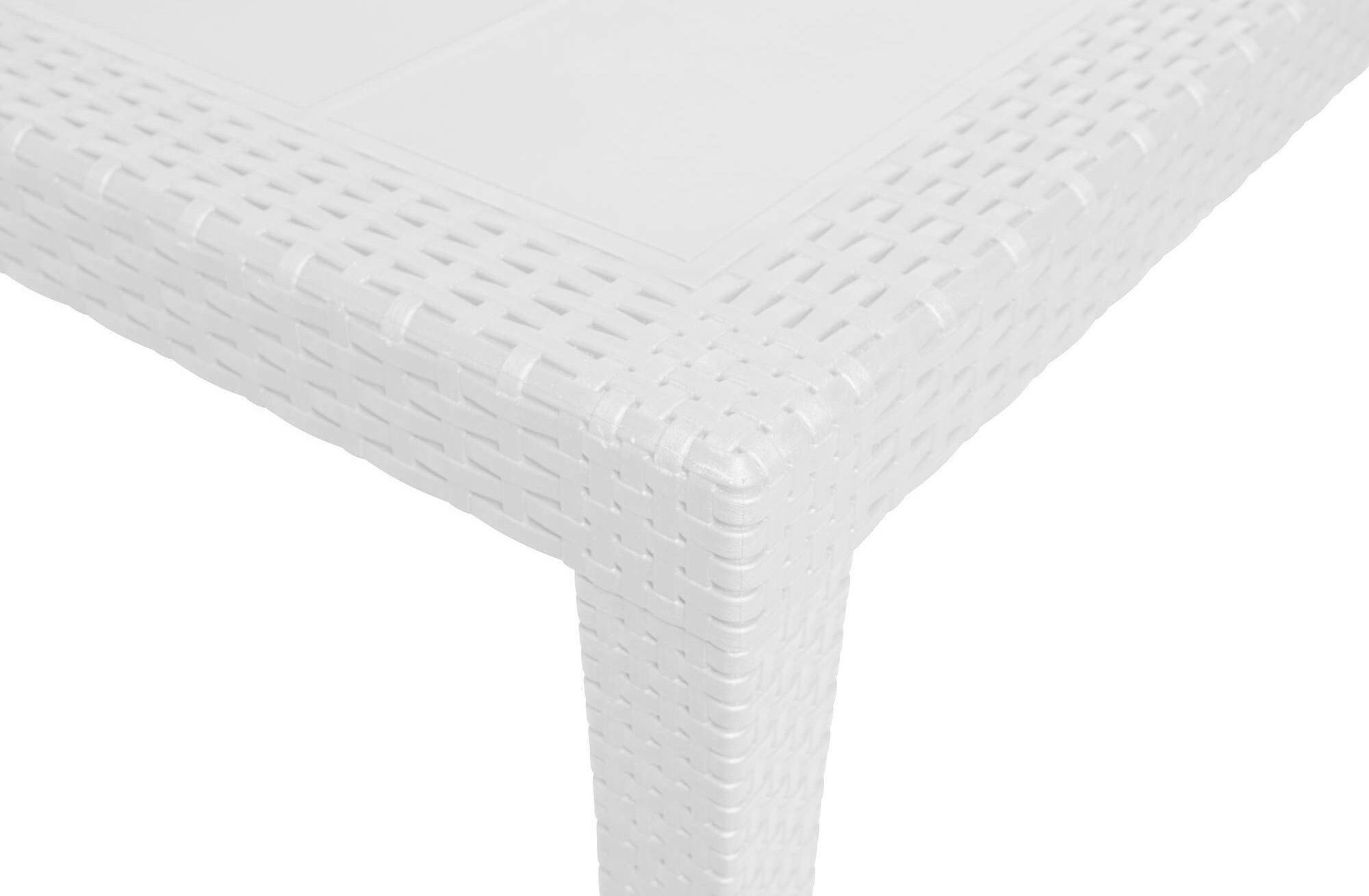 Dmora - Table d'extérieur Portici, Étagère à manger rectangulaire, Table de jardin polyvalente effet rotin, 100% Made in Italy, 150x90h72 cm, Blanc - Dmora - Imagen 5