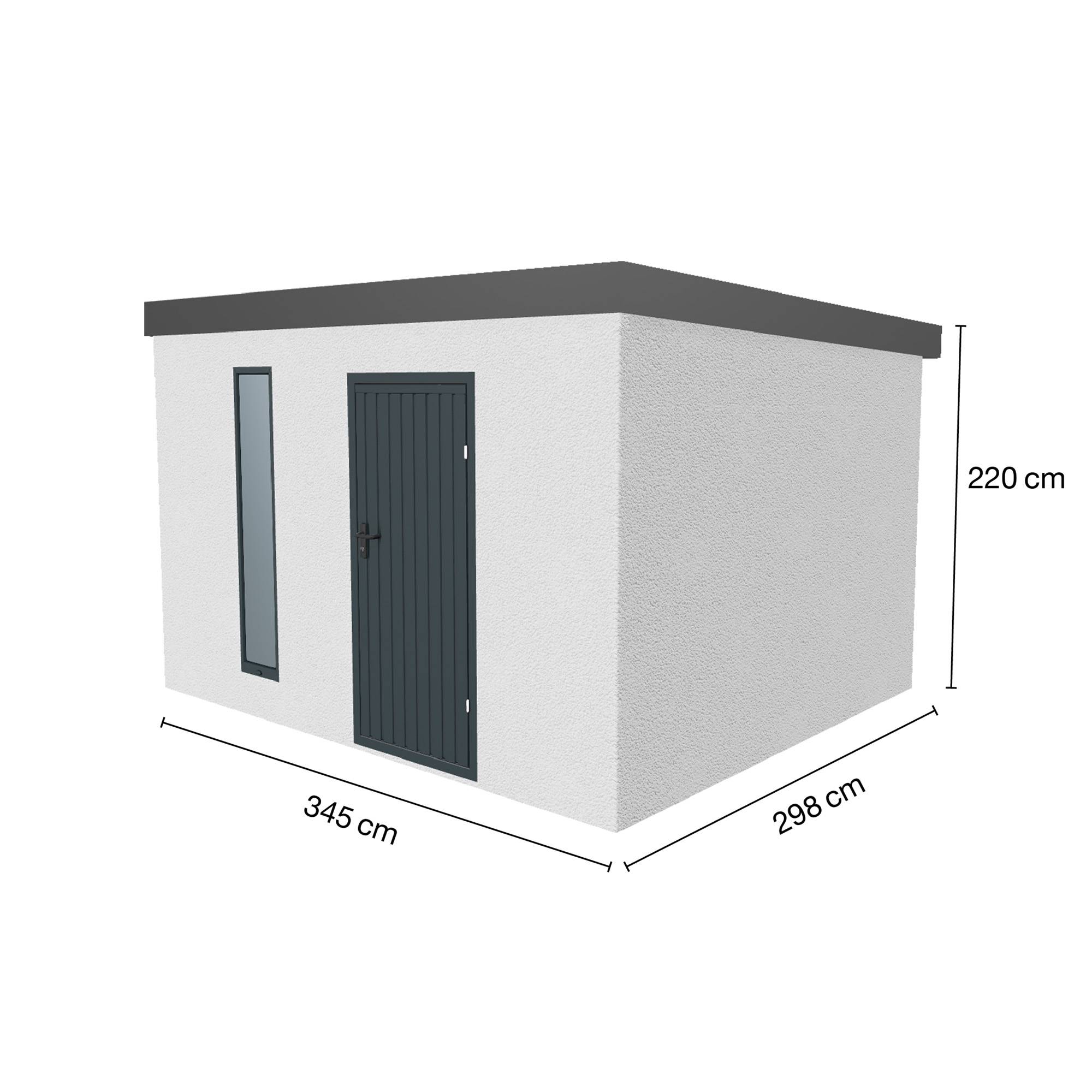 Abri de jardin en métal finition crépi 10.2m² 3450 x 2980mm blanc