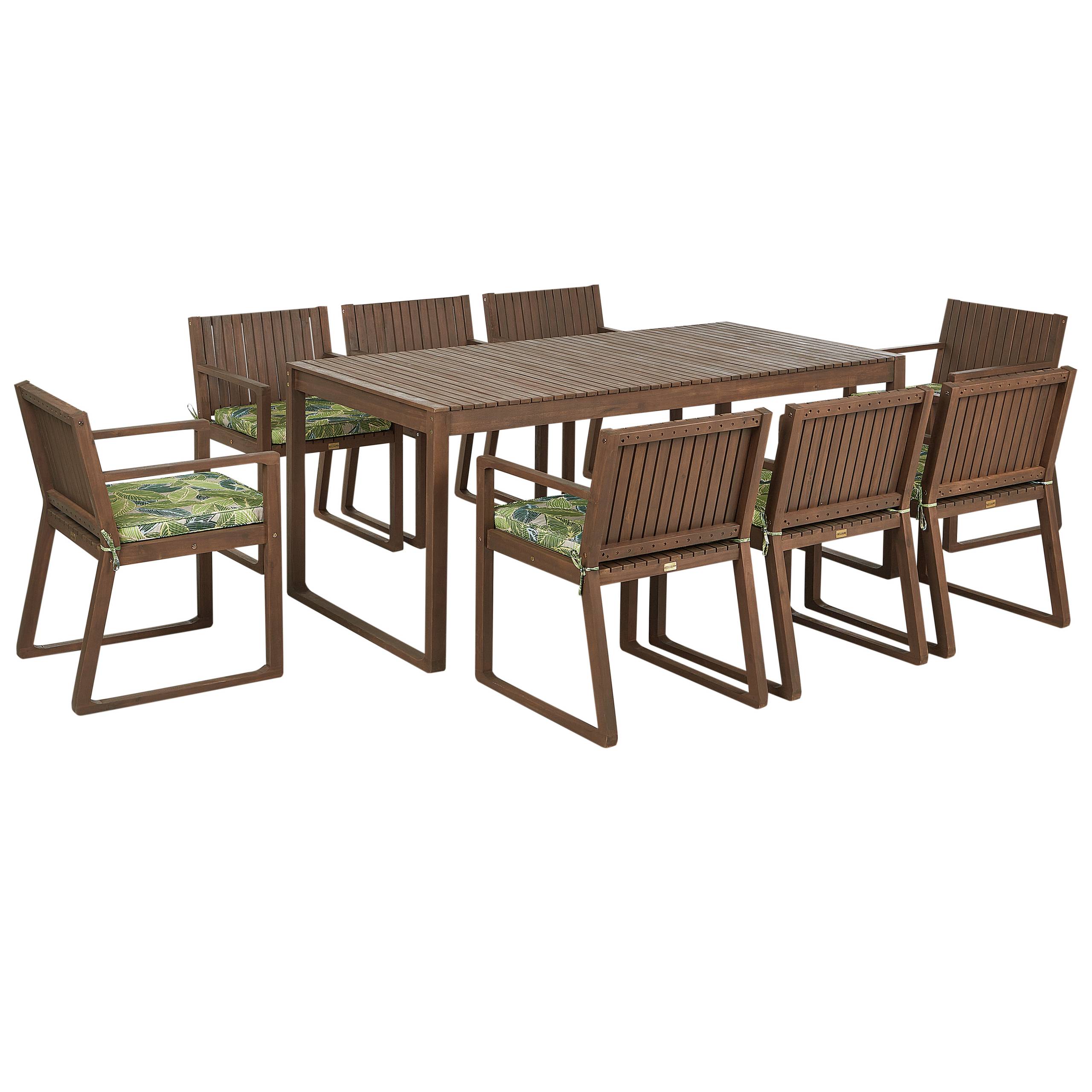 Beliani - Ensemble de Salle à Manger Extérieur Table en Bois d'Acacia Foncé 8 Chaises et Coussins Motif de Feuilles Vert Jardin Rustique - Imagen 1