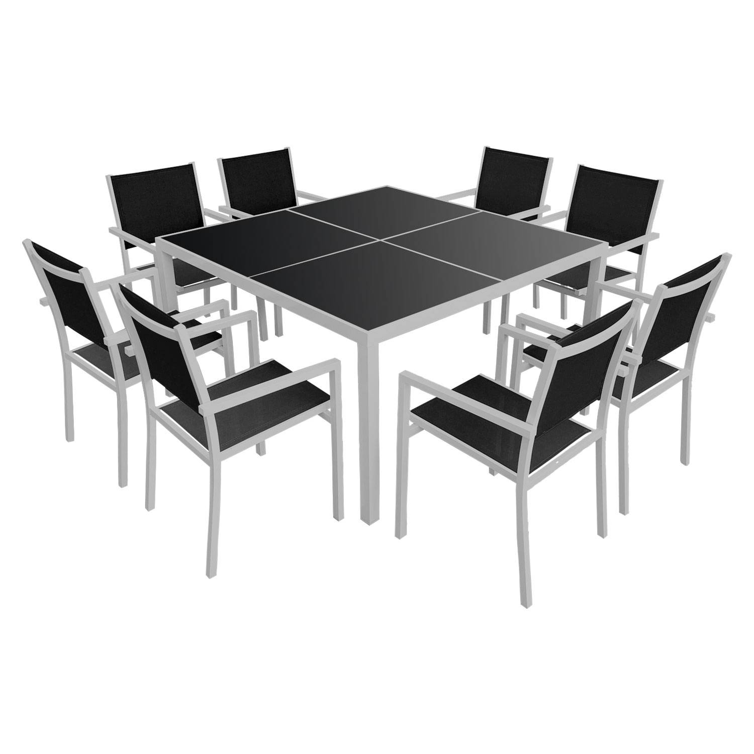 Happy Garden - Salon de jardin CAGLIARI en textilène noir 8 places - aluminium gris - HAPPY GARDEN - Imagen 1