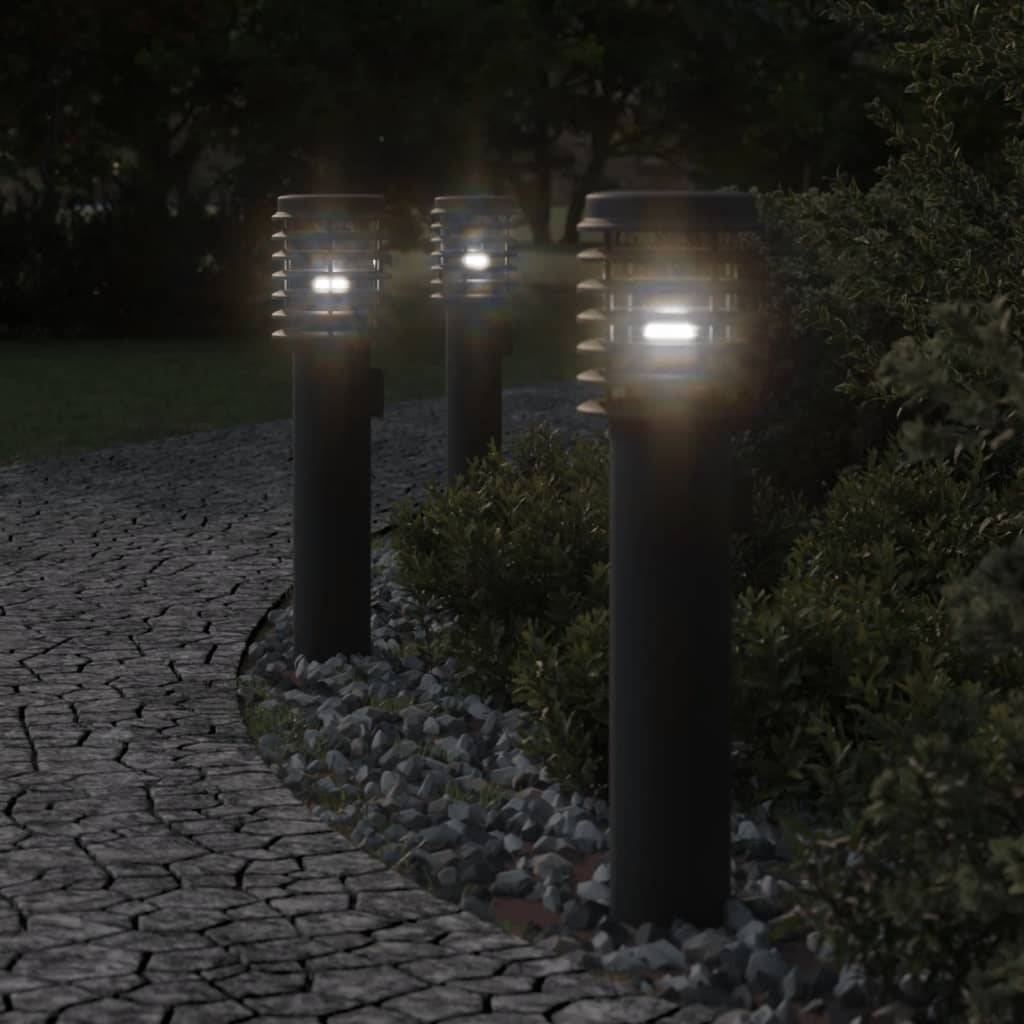 3 pcs Lampadaires de jardin - Lampadaires d'extérieur avec sortie noir acier inoxydable - Image 2