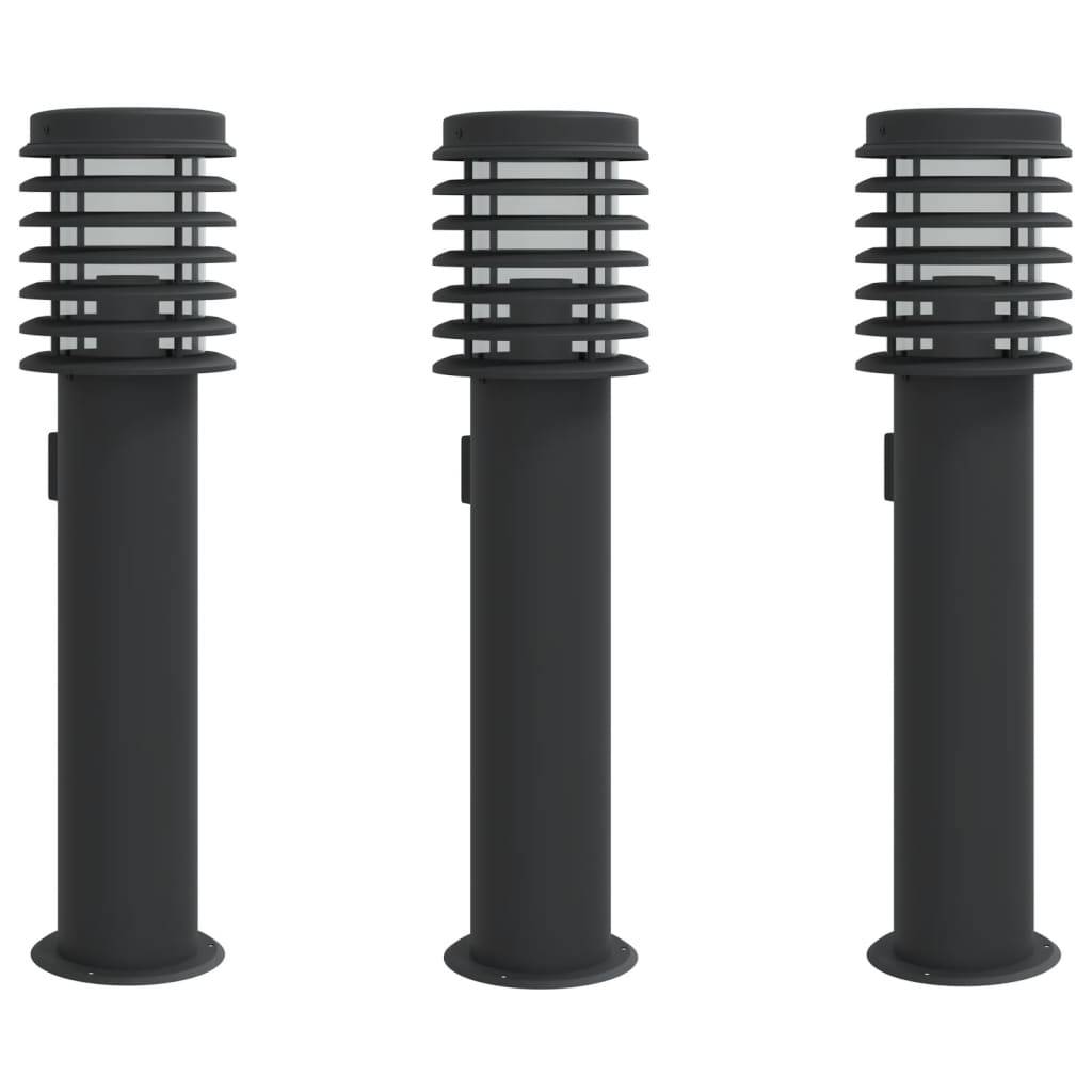 3 pcs Lampadaires de jardin - Lampadaires d'extérieur avec sortie noir acier inoxydable - Image 1