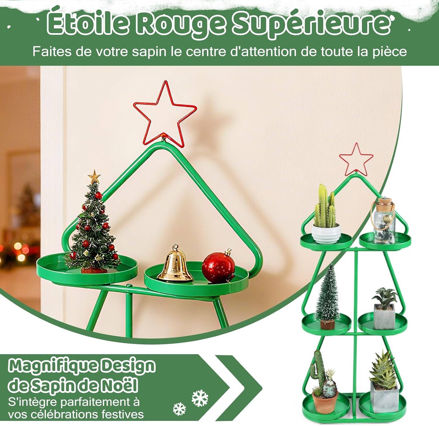 Chariot de Rangement à roulettes à 3 Niveaux, Chariot de Service de Renne de Noël, Cadre en Métal, Roues Universelles, Desserte à roulettes pour Salon - Image 3