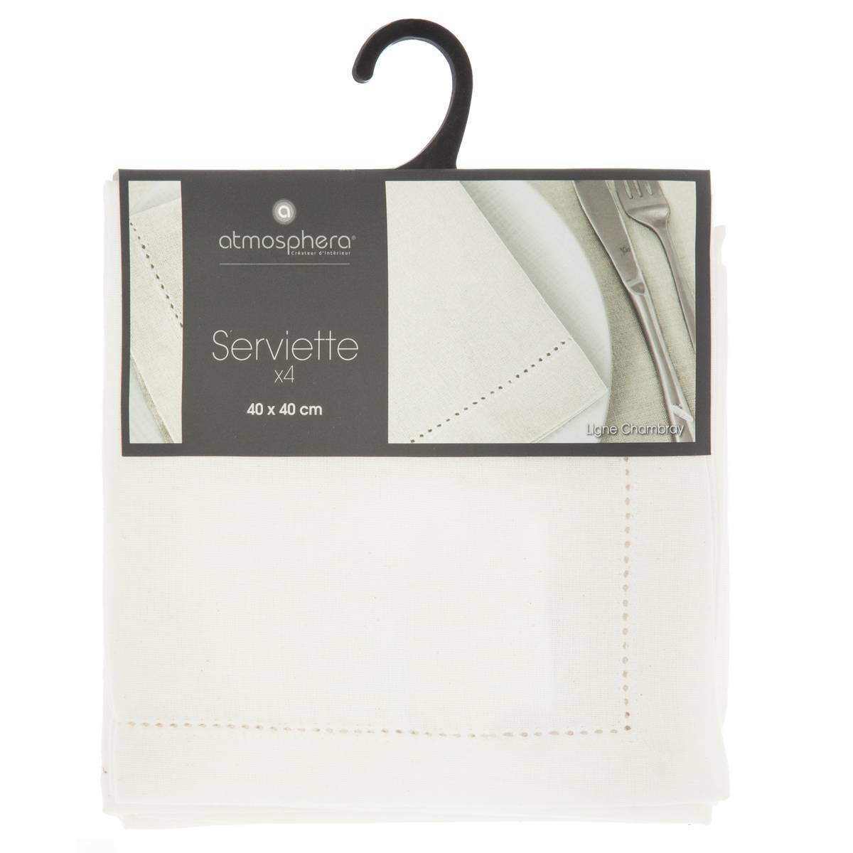 Atmosphera - Lot de 4 serviettes de table "Jane" blanc 40x40cm - Atmosphera Créateur d'intérieur - Image 3
