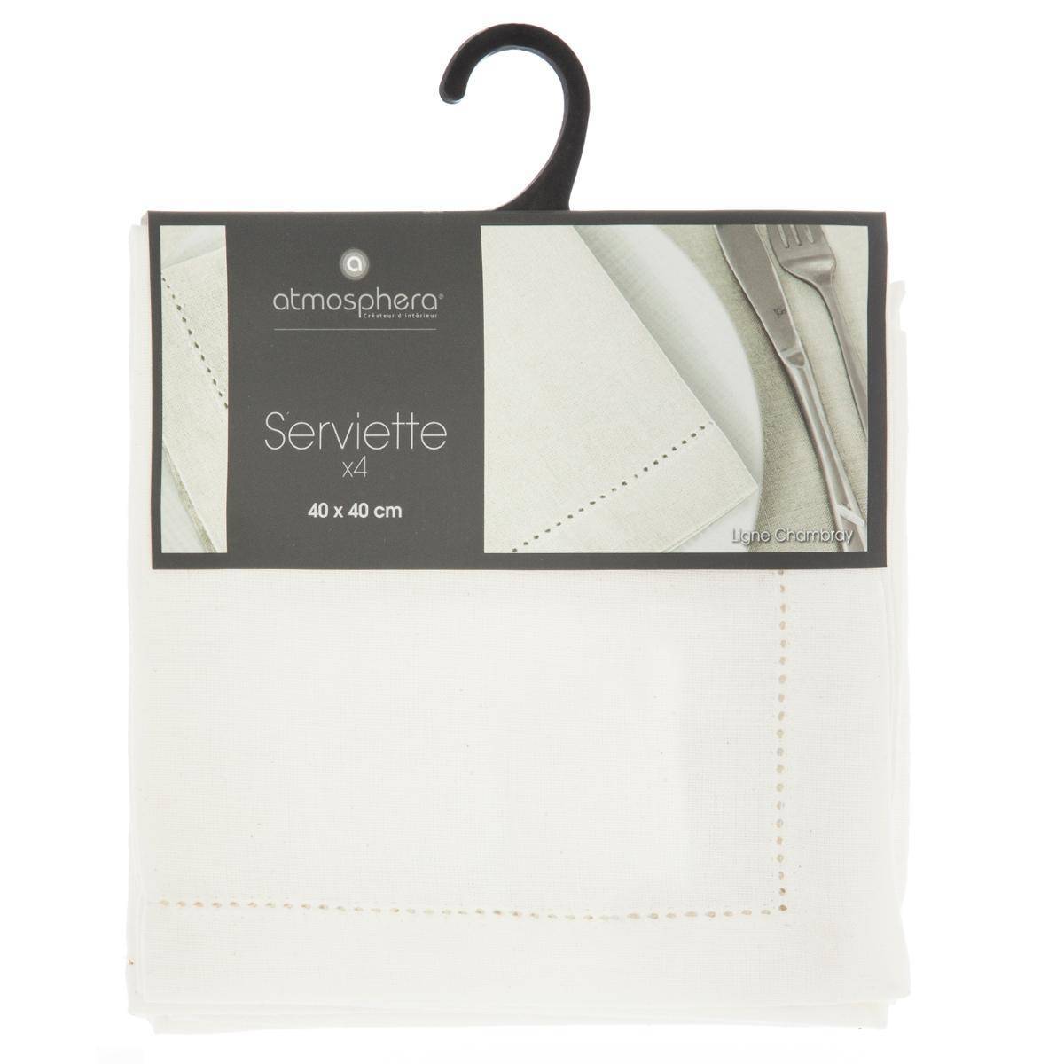 Atmosphera - Lot de 4 serviettes de table "Jane" blanc 40x40cm - Atmosphera Créateur d'intérieur - Image 2