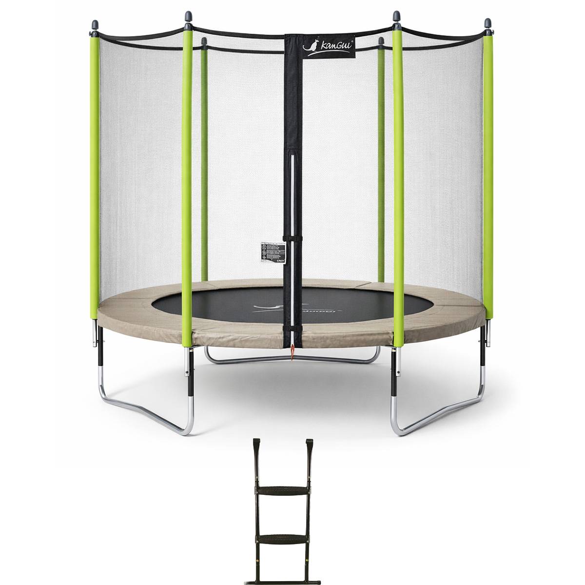 Kangui - Trampoline jardin Ø 250 cm + filet + échelle - JUMPI 250 - Taupe/Vert Kangui - Imagen 1