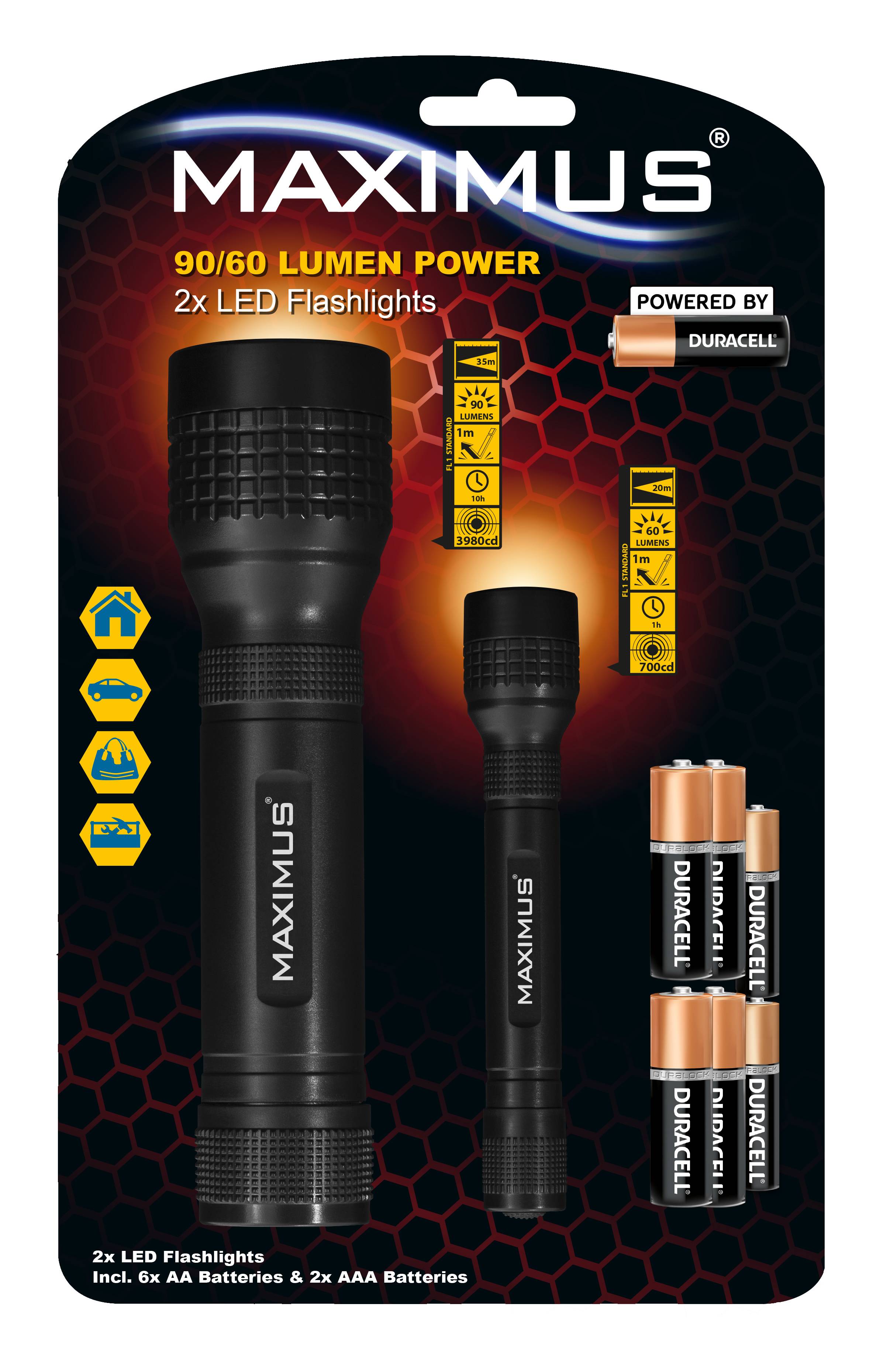 Maximus - Pack spécial 2 Lampes torches Maximus Powered by Duracell M-FL-024-DU-H - Imagen 1
