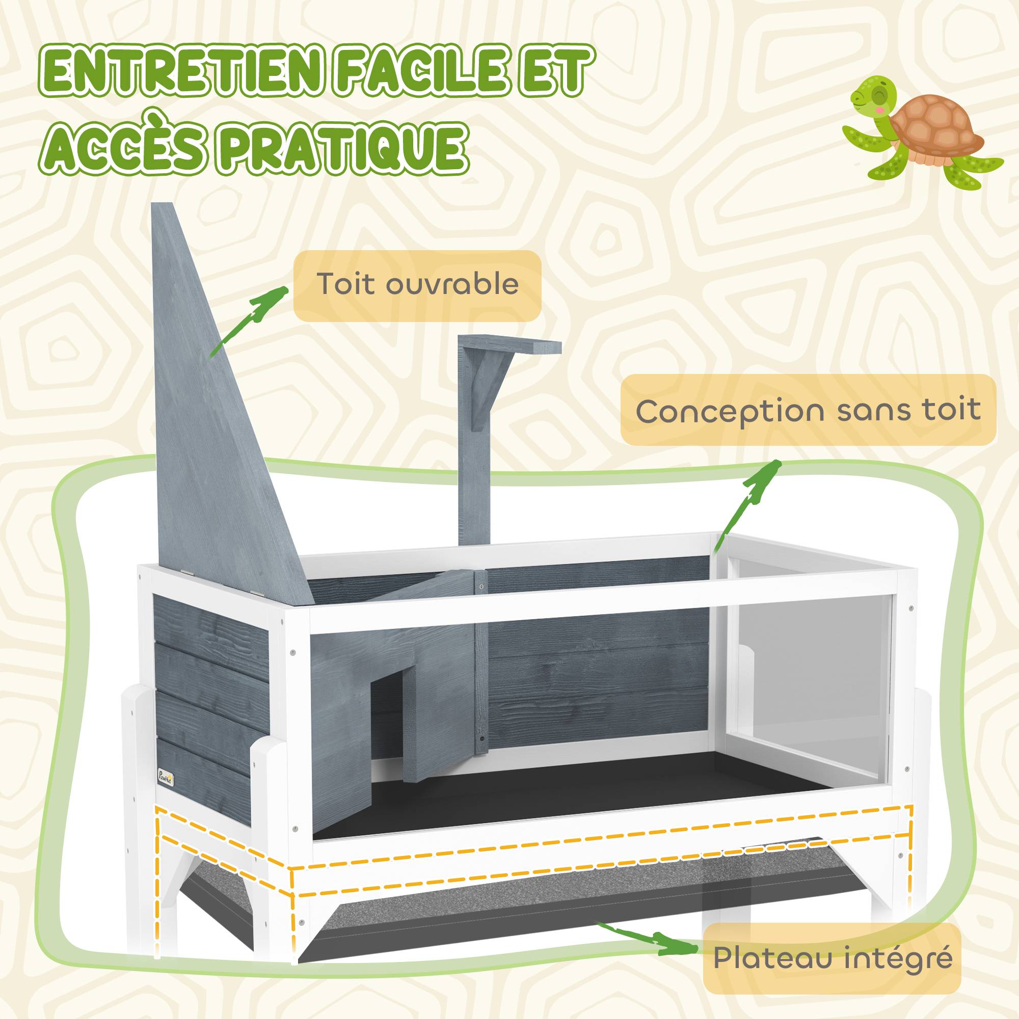 Terrarium pour tortues sur pieds bois gris 84.5 x 47.5 x 90 cm - PANGIVO - Image 10