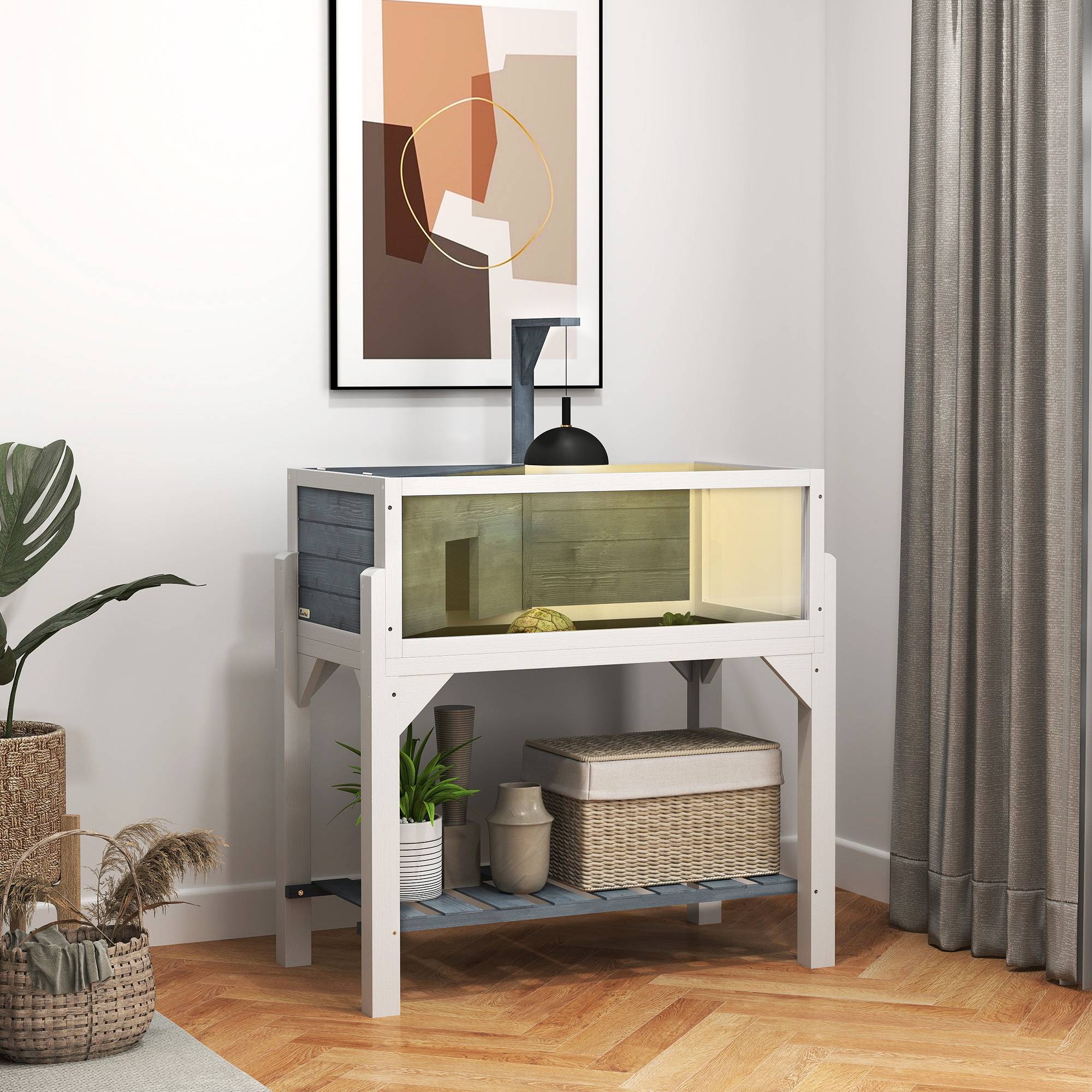 Terrarium pour tortues sur pieds bois gris 84.5 x 47.5 x 90 cm - PANGIVO - Image 3