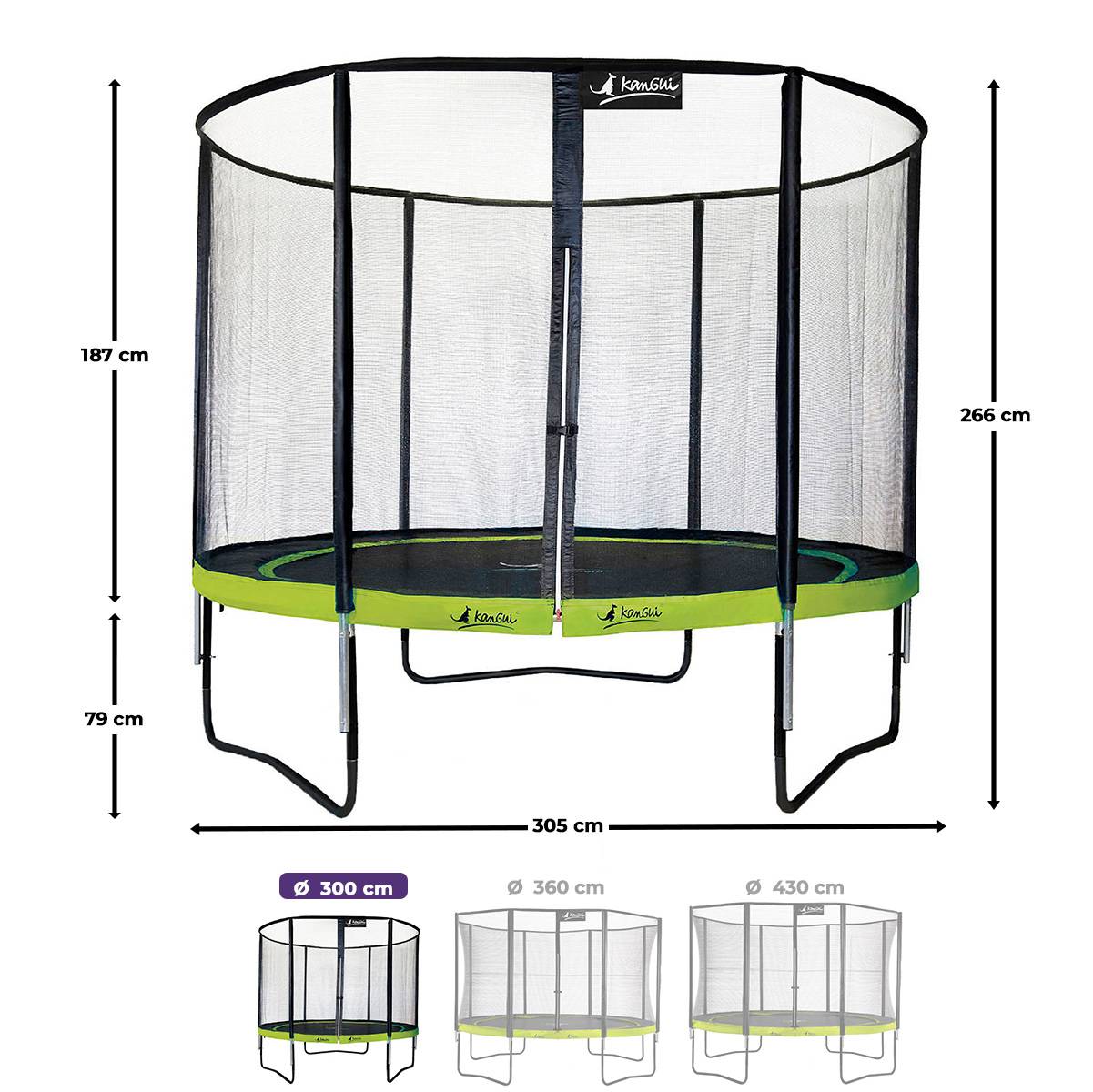Kangui - Trampoline de jardin Ø 300cm + filet de sécurité + échelle - PUNCHI 300 Vert Kangui - Image 3