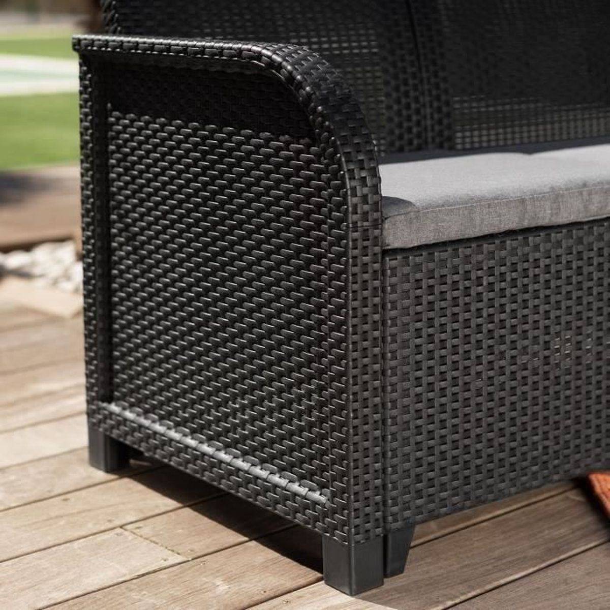 Salon de jardin résine Sanremo 5 places gris graphite - 3 places, 2 fauteuils, table coffre - Allibert by KETER - Image 5