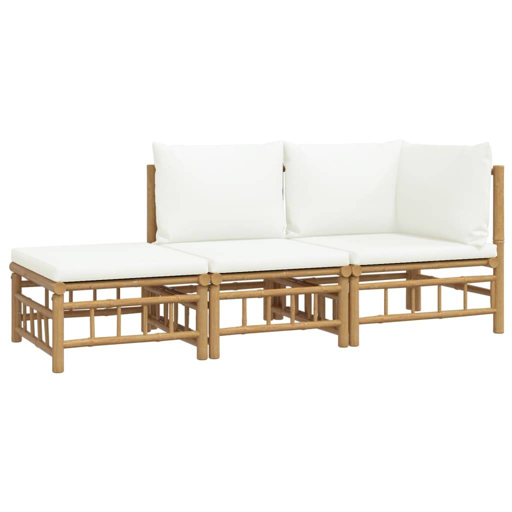 Ensemble Canapé Jardin Bambou 3 pcs Coussins Crème Modulaire – ComfortXL Outdoor Living - Image 3