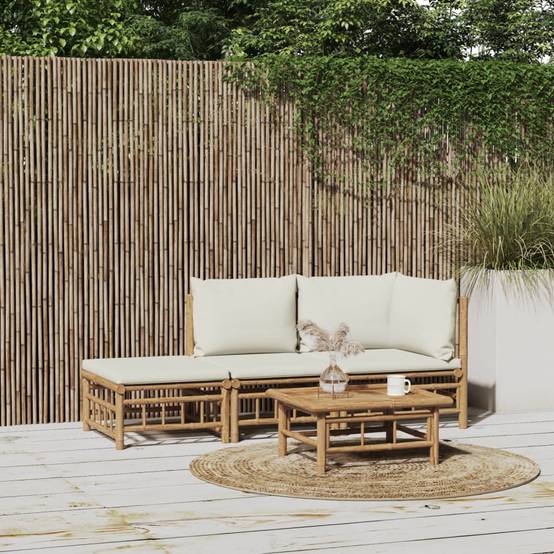 Ensemble Canapé Jardin Bambou 3 pcs Coussins Crème Modulaire – ComfortXL Outdoor Living - Image 1