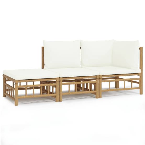 Ensemble Canapé Jardin Bambou 3 pcs Coussins Crème Modulaire – ComfortXL Outdoor Living - Image 2