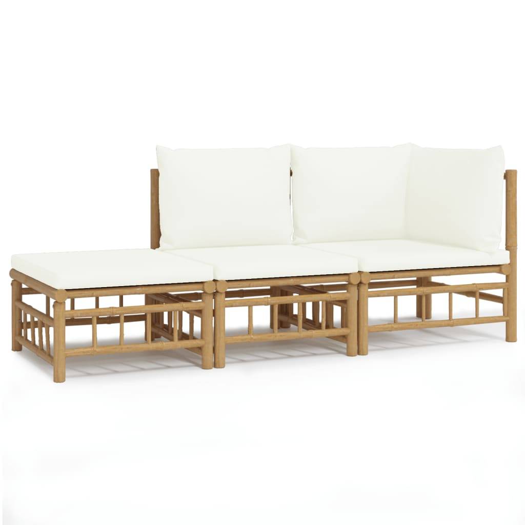 Ensemble Canapé Jardin Bambou 3 pcs Coussins Crème Modulaire – ComfortXL Outdoor Living - Image 2