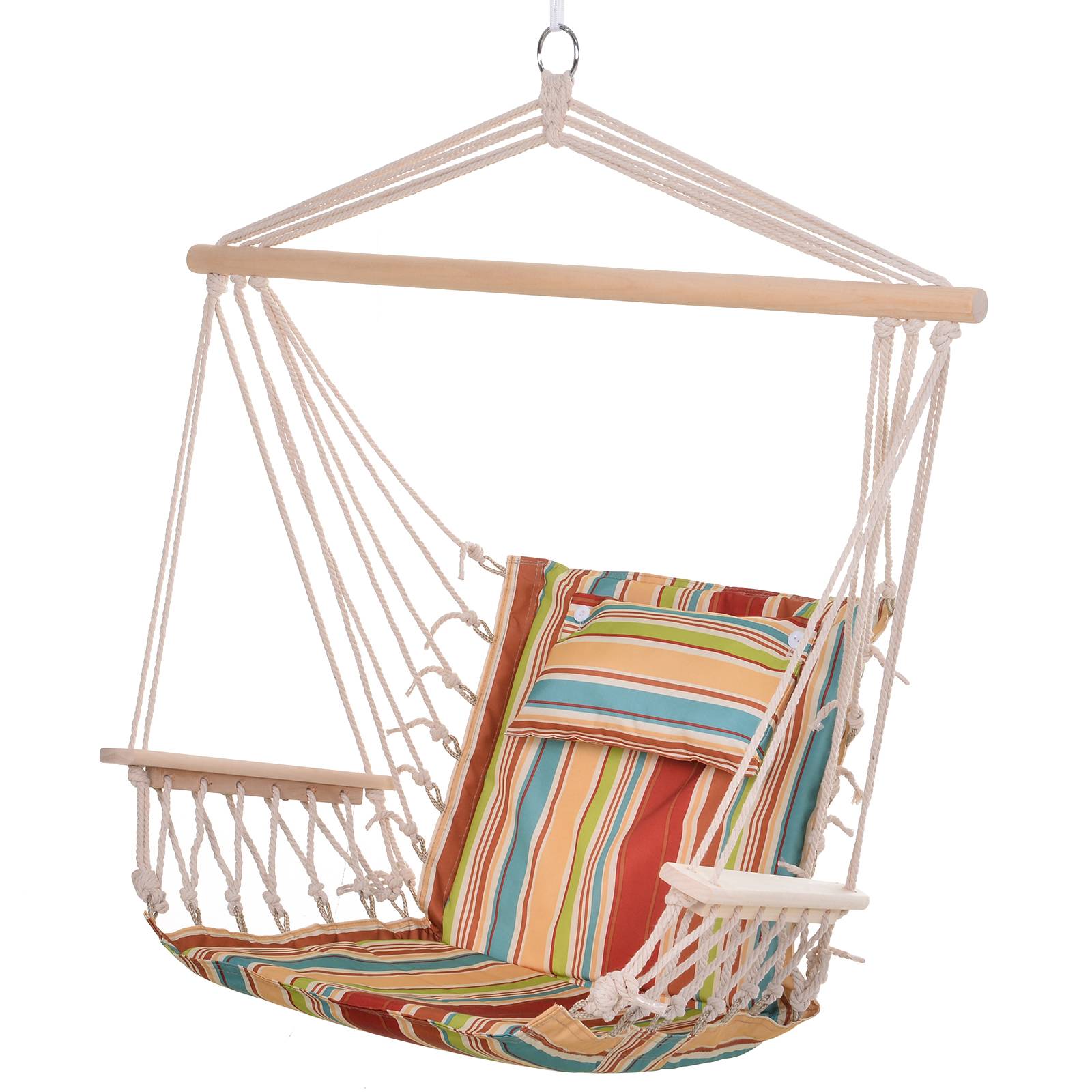Fauteuil suspendu tissu bois jardin extérieur intérieur avec coussin multicolore - ComfortXL Outdoor Living - Image 2