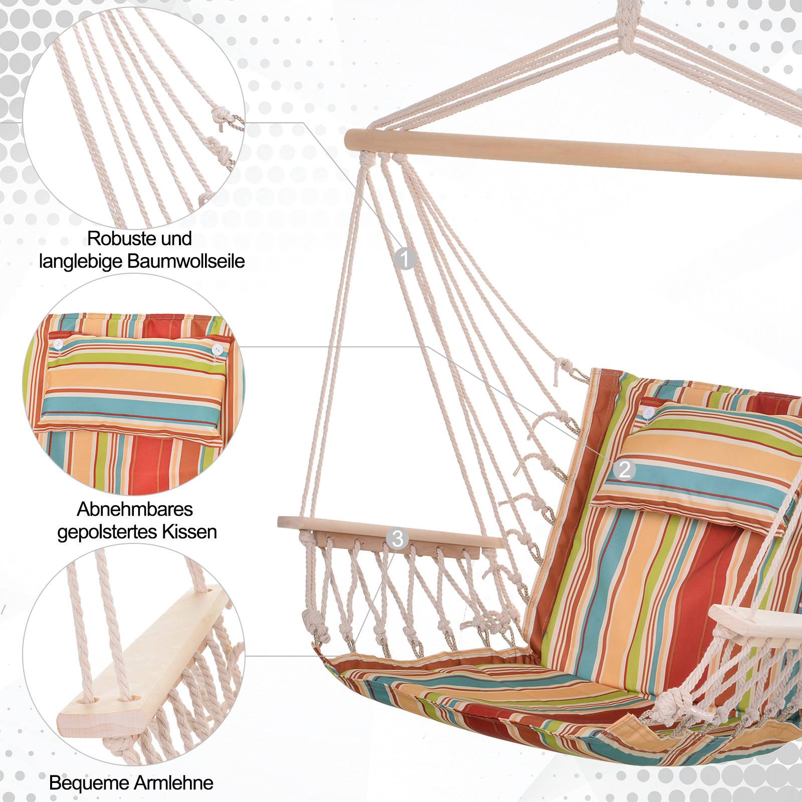 Fauteuil suspendu tissu bois jardin extérieur intérieur avec coussin multicolore - ComfortXL Outdoor Living - Image 6