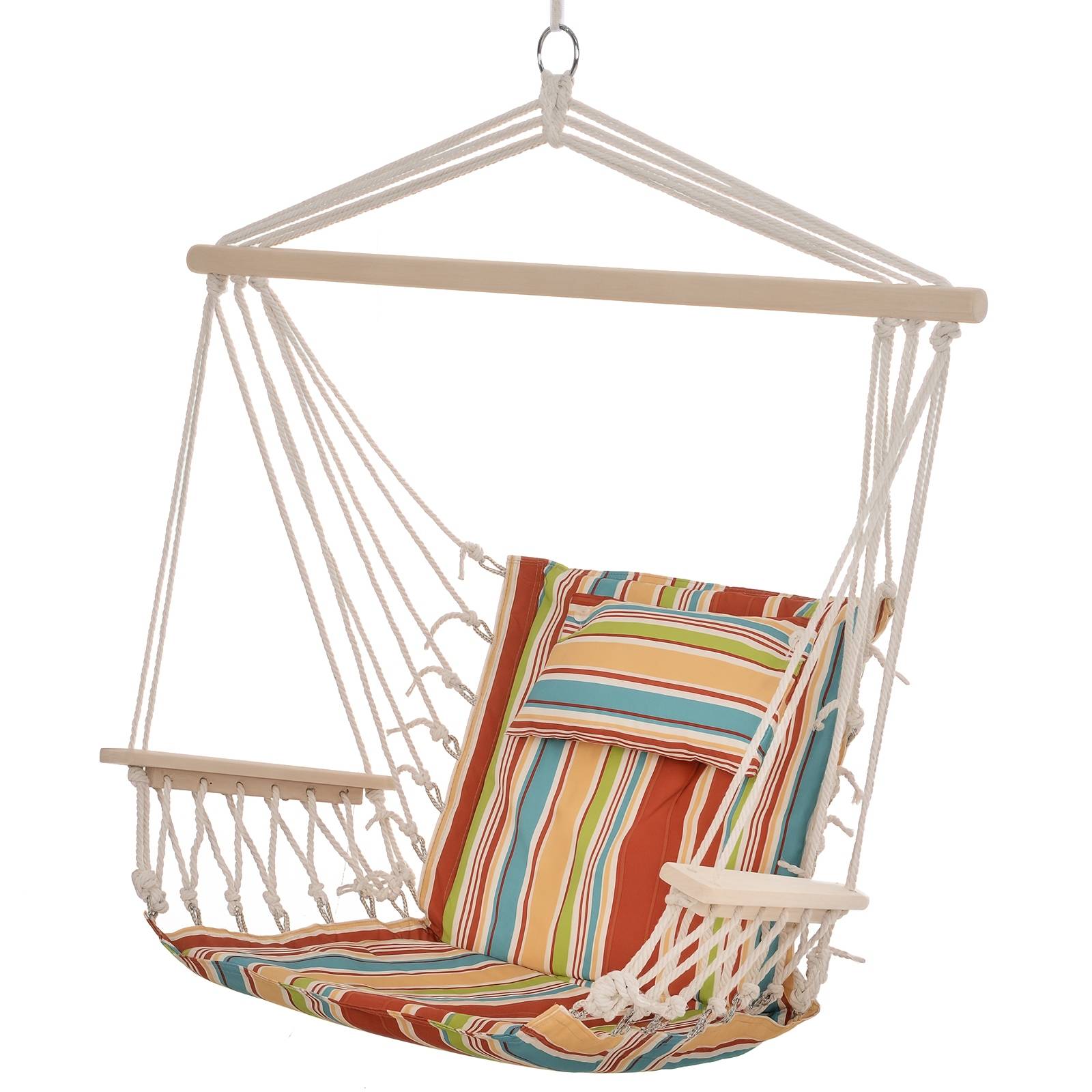 Fauteuil suspendu tissu bois jardin extérieur intérieur avec coussin multicolore - ComfortXL Outdoor Living - Image 1