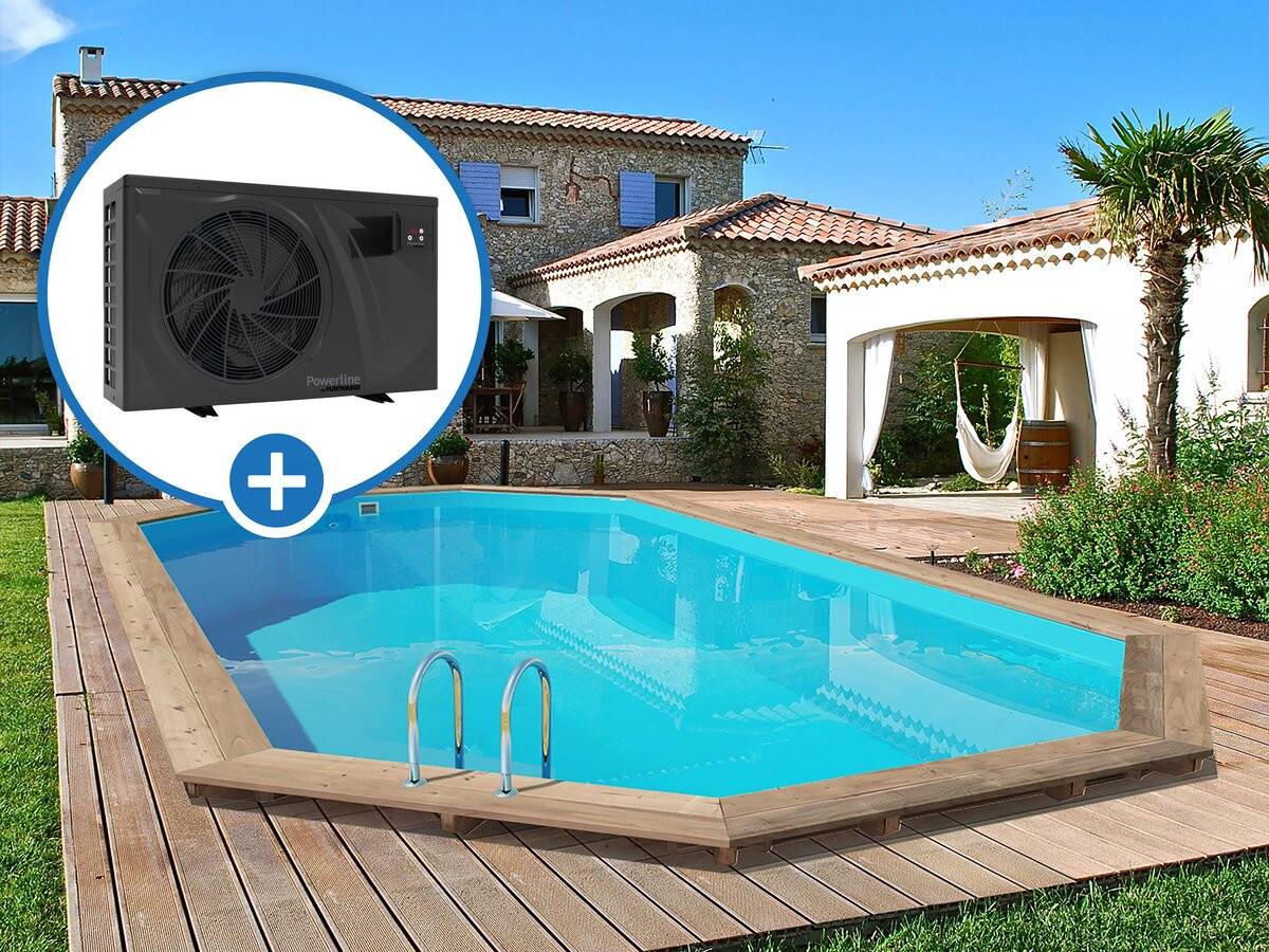 Piscine Bois " Palma 130 " - 7.57 X 4.07 X 1.31 M + Pompe à Chaleur Pour Piscine 6 Kw/h Inverter "powerline By Hayward" - Noir -habitat Et Jardin - Imagen 1
