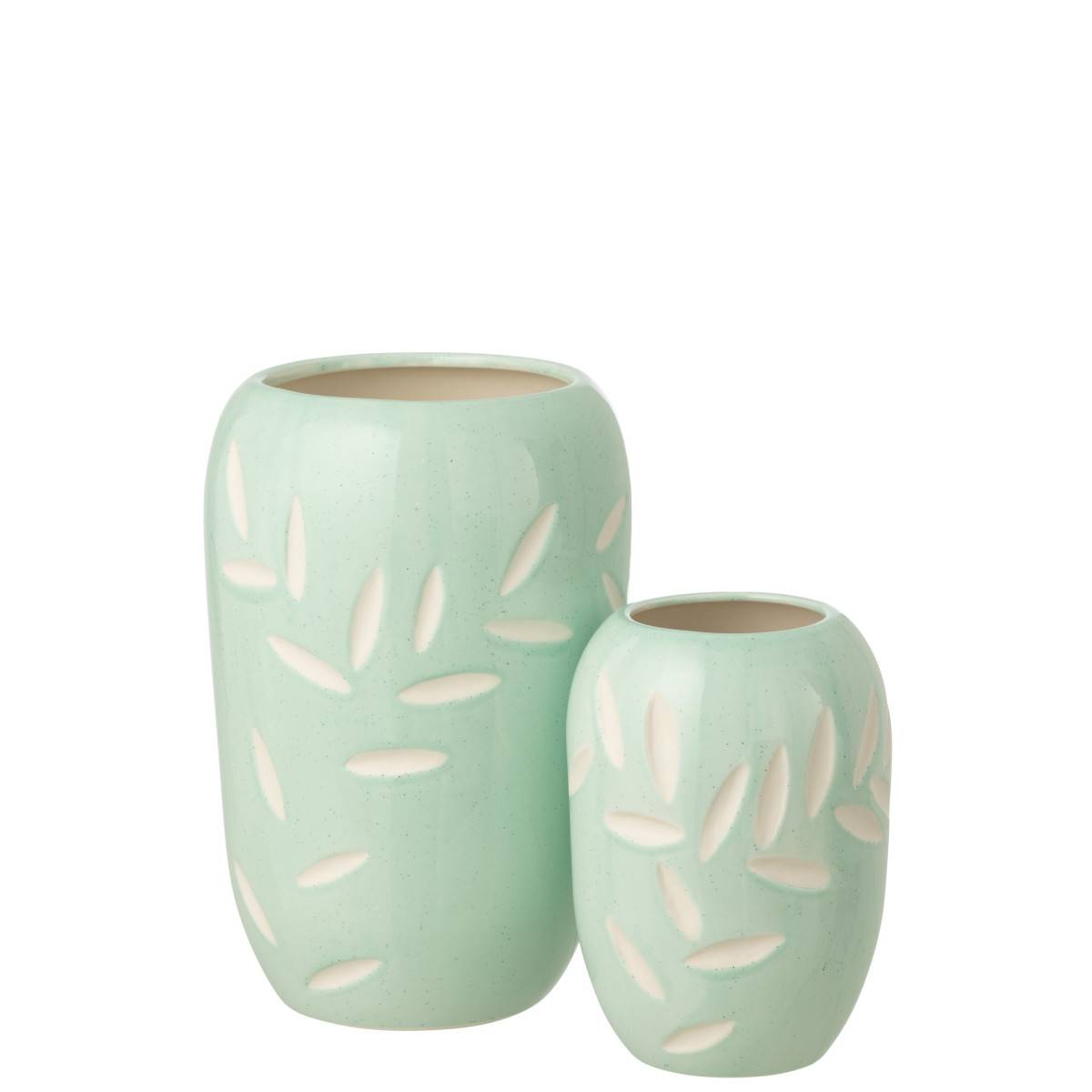 J-Line - Vase Feuilles en Porcelaine "Foglia" 29cm Bleu Clair - Image 2