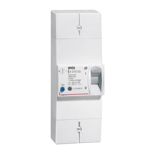 Legrand - Disjoncteur de branchement BACO bipolaire différentiel 500mA sélectif 45A - LEGRAND - 401003