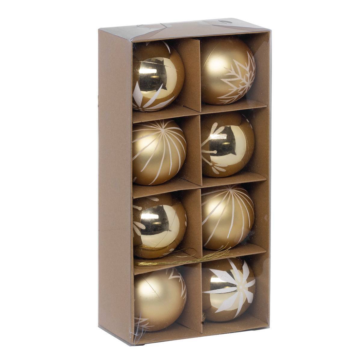 Fééric Lights & Christmas - Boules de Noël "Colorama de Noël" lot de 8 en plastique D8cm doré blanc - Atmosphera Créateur d'intérieur - Imagen 1