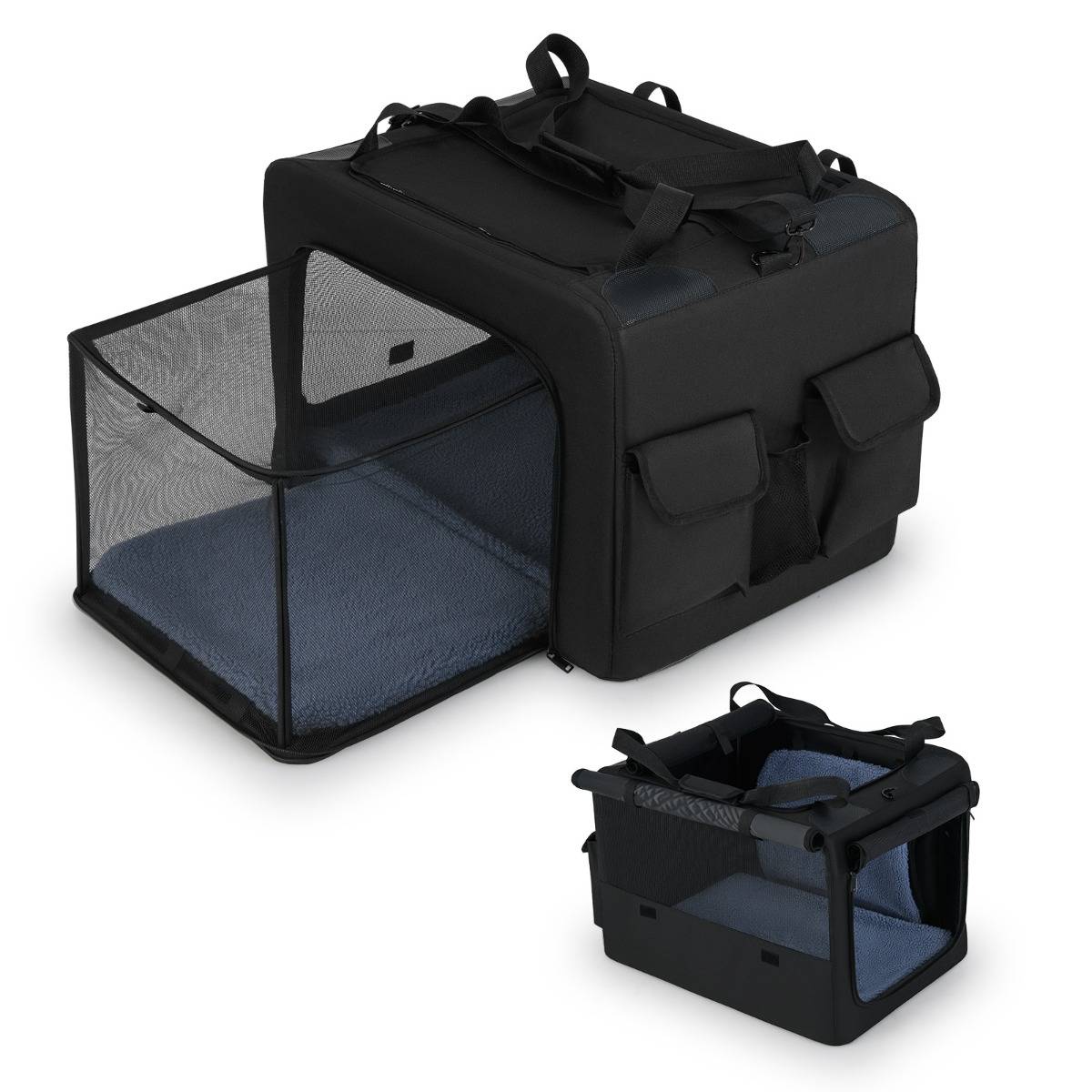 Cage de Transport Pliable pour Chien Sac de Transport Portable avec 2 Ouvertures et Fenêtre Panier Intérieur en Maille Poches Latérales Noir - Image 5