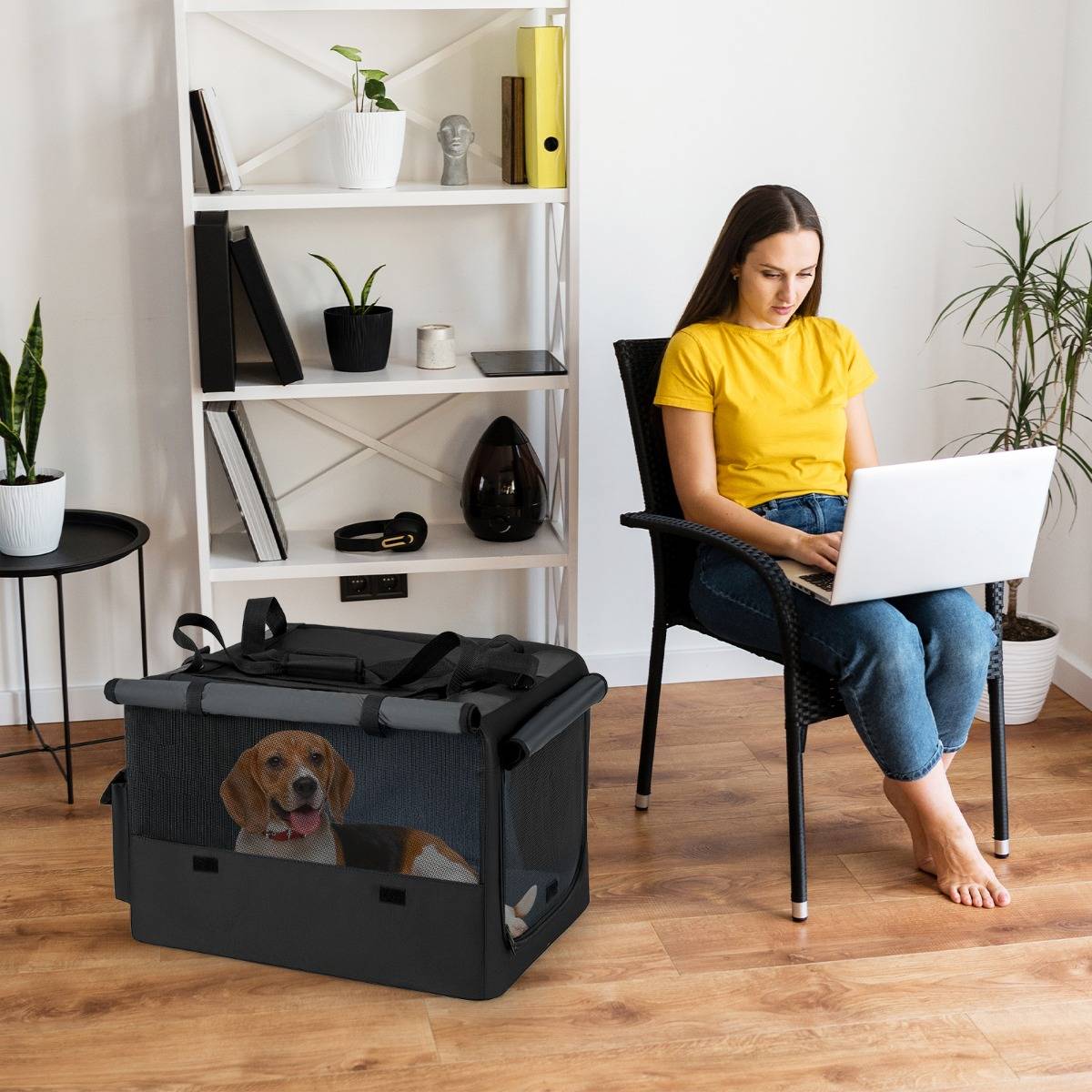 Cage de Transport Pliable pour Chien Sac de Transport Portable avec 2 Ouvertures et Fenêtre Panier Intérieur en Maille Poches Latérales Noir - Image 3