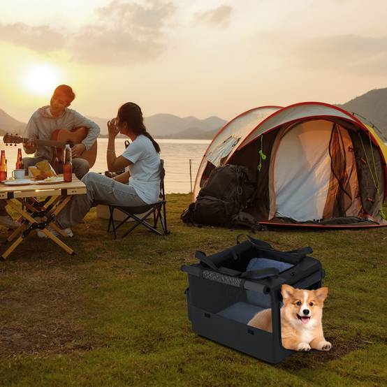 Cage de Transport Pliable pour Chien Sac de Transport Portable avec 2 Ouvertures et Fenêtre Panier Intérieur en Maille Poches Latérales Noir - Image 2