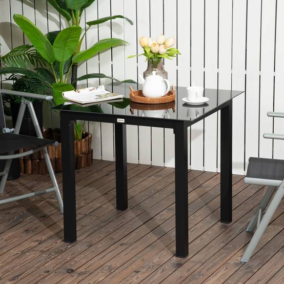 Table de jardin aluminium et verre trempé noir 80 x 80 x 74 cm - PANGIVO - Image 4