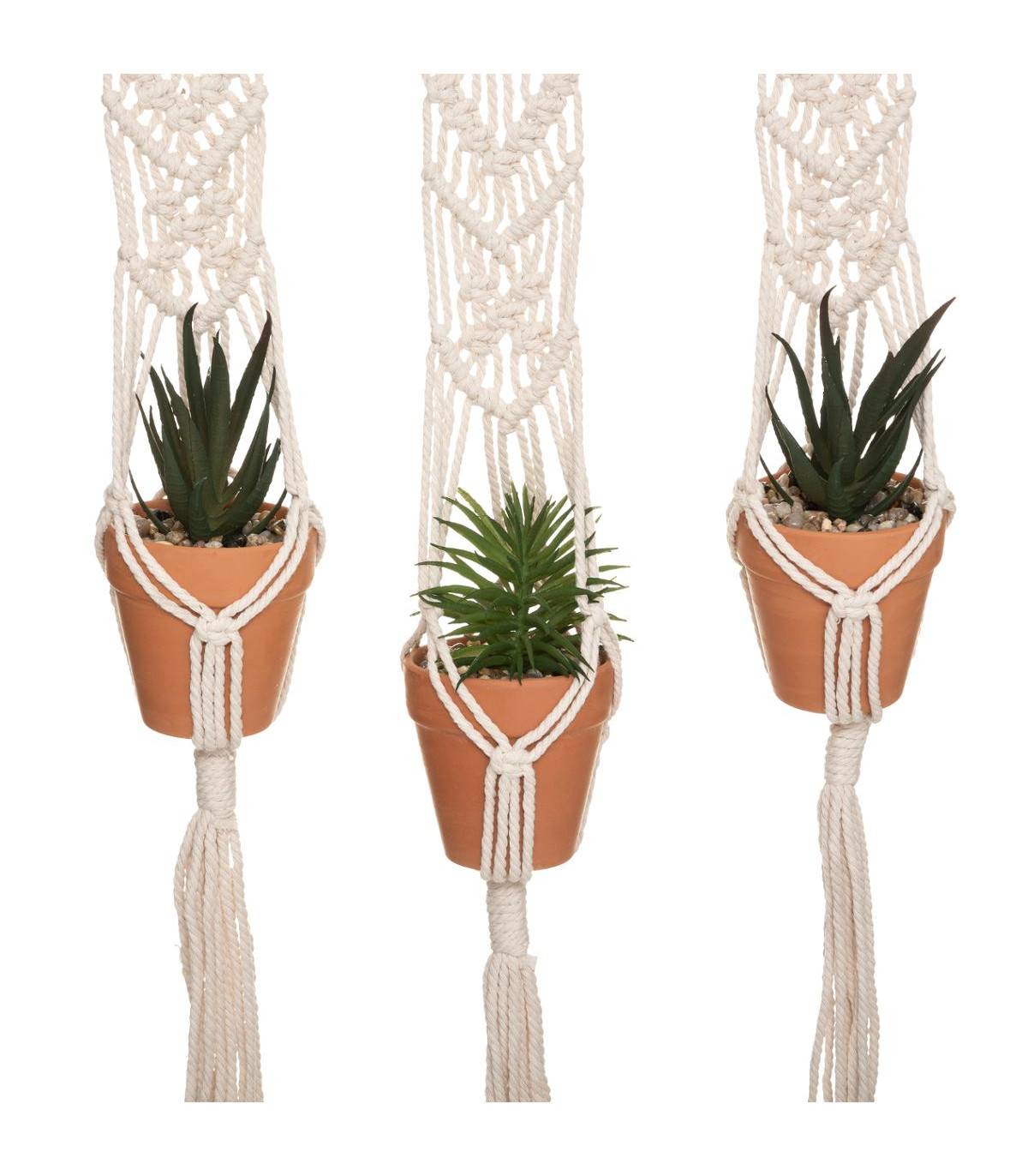 Suspension en Coton 3 Plantes artificielles Pots en Terre cuite  H 68 cm - Imagen 2