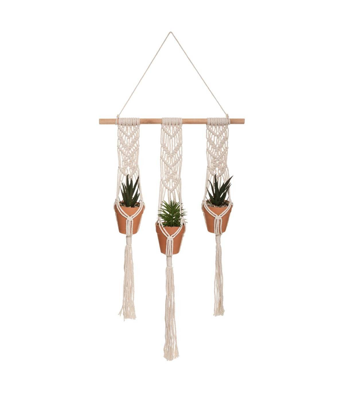 Suspension en Coton 3 Plantes artificielles Pots en Terre cuite  H 68 cm - Imagen 1
