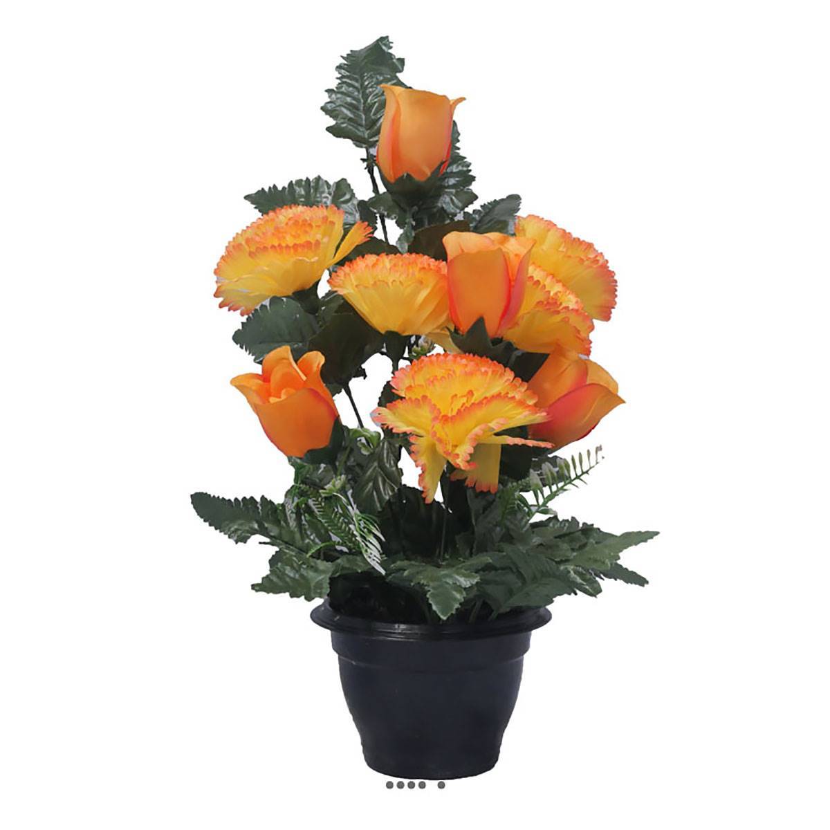 Artificielles - Pot fleurs artificielles cimetière roses, oeillets et mini-fleurs Orange - couleur: Orange - Imagen 1