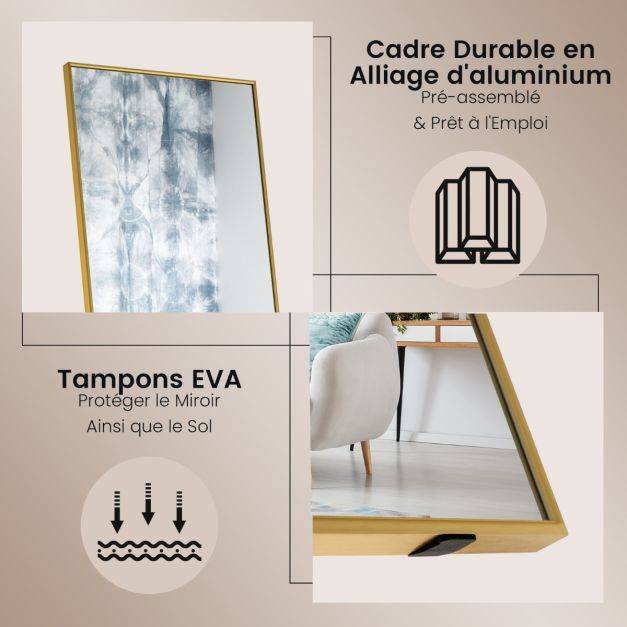 Helloshop26 - Miroir pleine longueur 160 x 40 cm miroir rectangulaire avec verre incassable et cadre en alliage d'aluminium pour chambre salon entrée or - Imagen 2