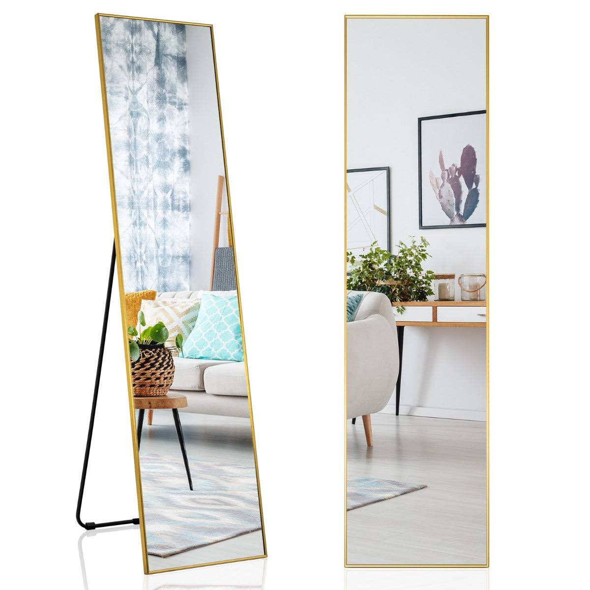 Helloshop26 - Miroir pleine longueur 160 x 40 cm miroir rectangulaire avec verre incassable et cadre en alliage d'aluminium pour chambre salon entrée or - Imagen 1