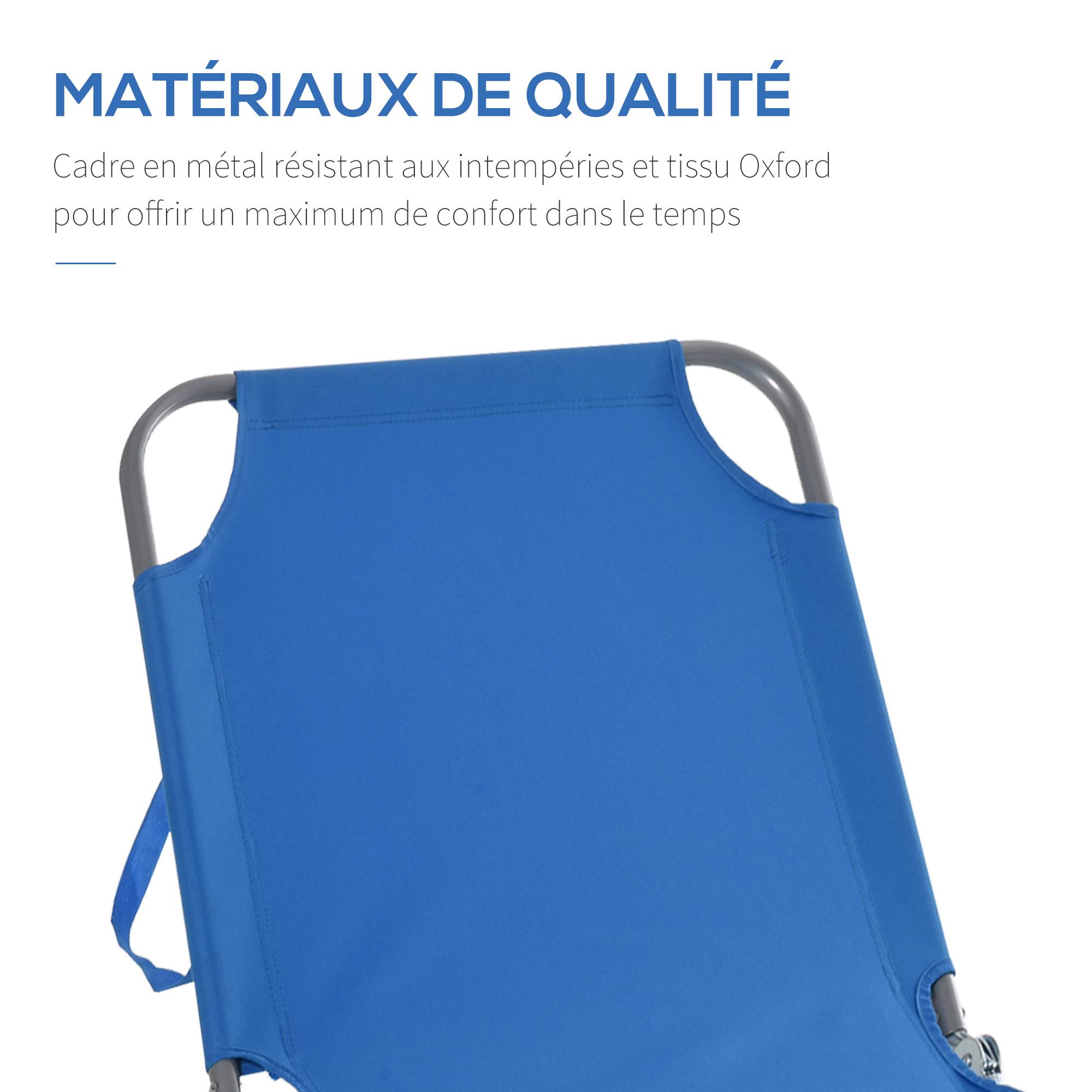 Bain de Soleil transat Pliable Dossier réglable Multipositions métal et Polyester Bleu - Image 8