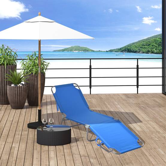 Bain de Soleil transat Pliable Dossier réglable Multipositions métal et Polyester Bleu - Image 4