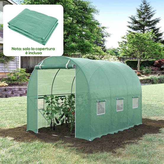 Bâche de rechange pour serre jardin PE protection anti-UV 6 fenêtres 3x2x2 m vert - ComfortXL Outdoor Living - Image 4