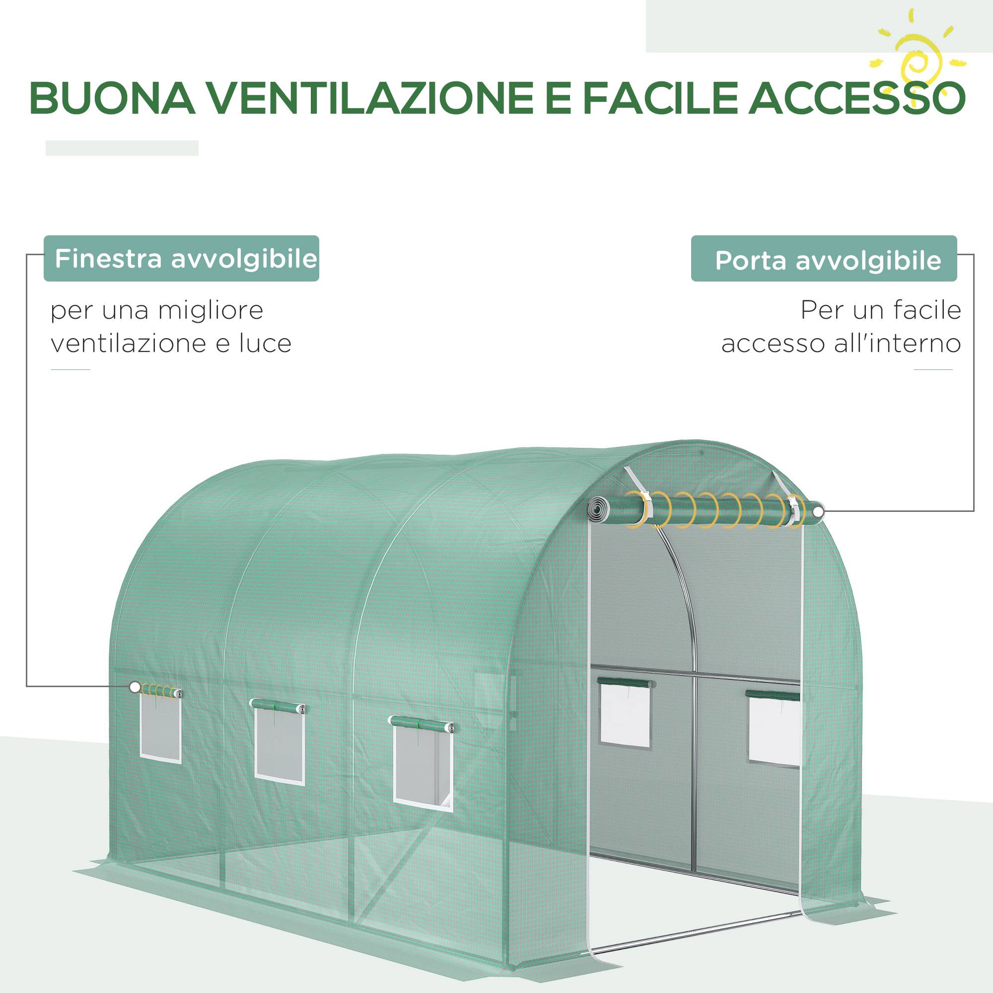 Bâche de rechange pour serre jardin PE protection anti-UV 6 fenêtres 3x2x2 m vert - ComfortXL Outdoor Living - Image 6