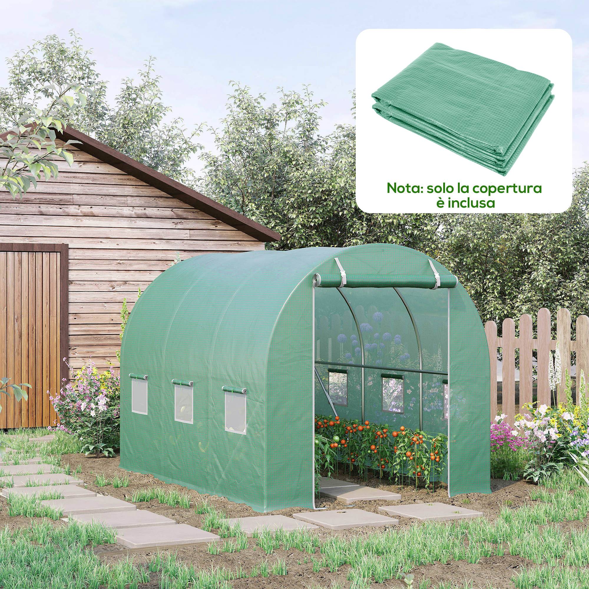 Bâche de rechange pour serre jardin PE protection anti-UV 6 fenêtres 3x2x2 m vert - ComfortXL Outdoor Living - Image 3