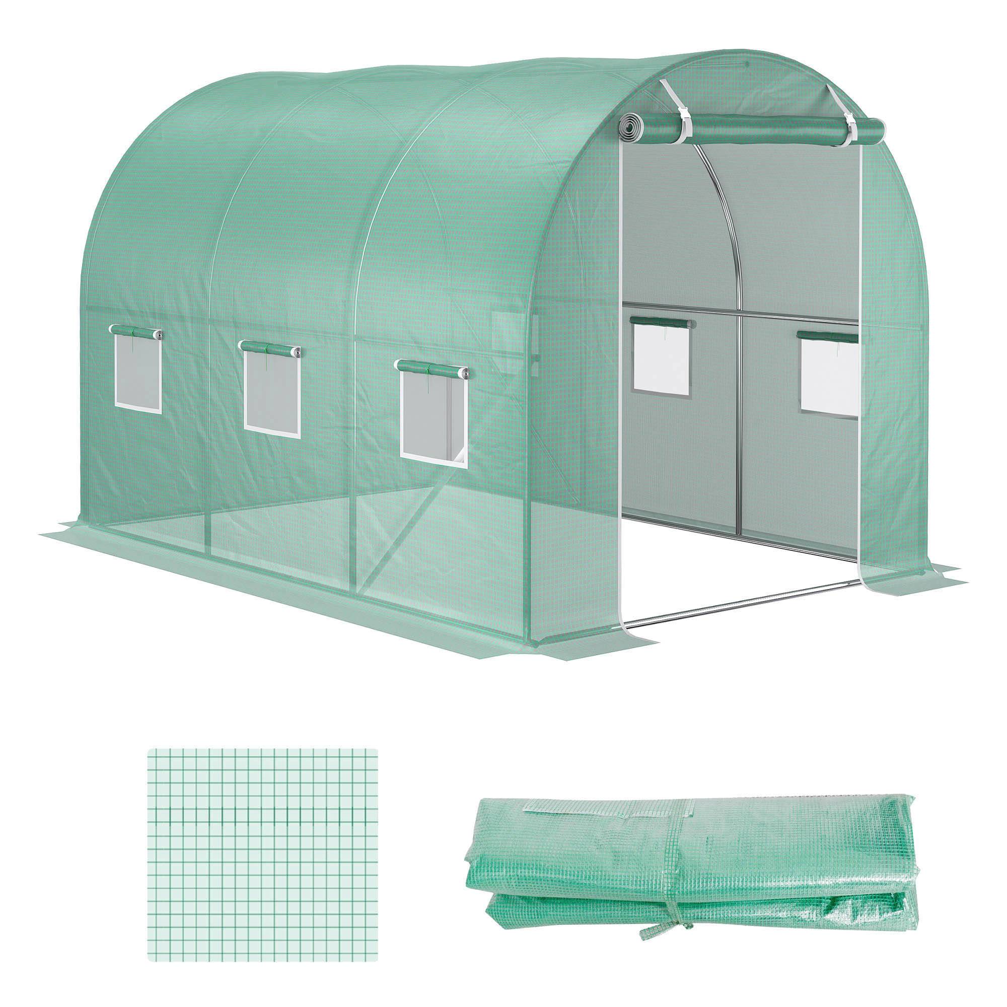 Bâche de rechange pour serre jardin PE protection anti-UV 6 fenêtres 3x2x2 m vert - ComfortXL Outdoor Living - Image 2