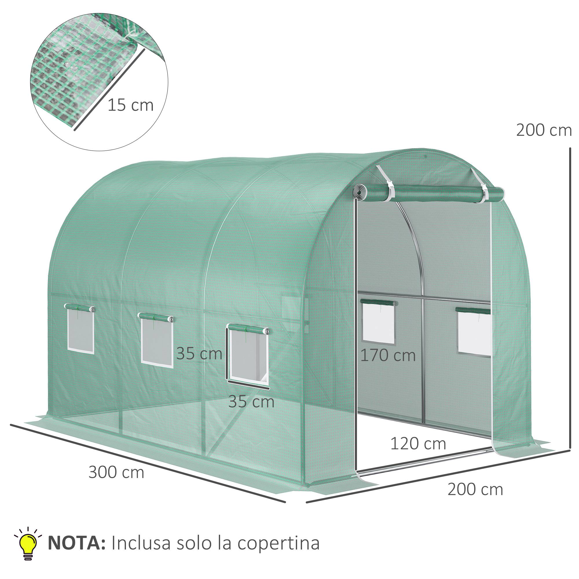 Bâche de rechange pour serre jardin PE protection anti-UV 6 fenêtres 3x2x2 m vert - ComfortXL Outdoor Living - Image 5