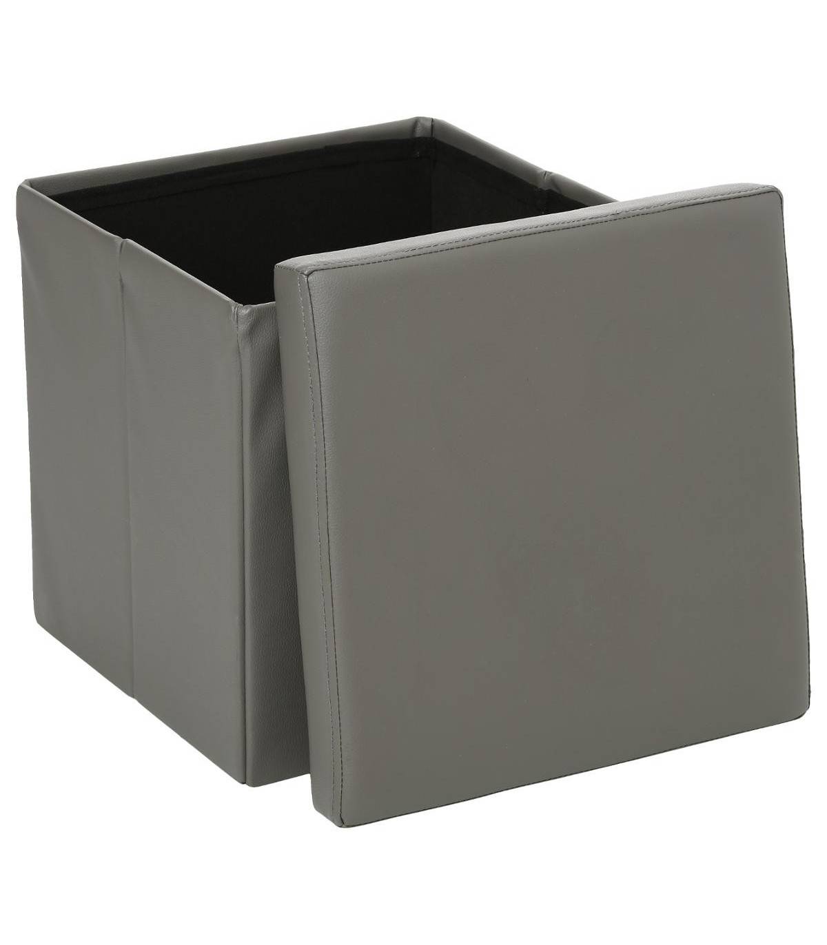 2 en 1 Pouf pliant et coffre de rangement Vinyle Gris 38 x H 37.5 cm - Imagen 3