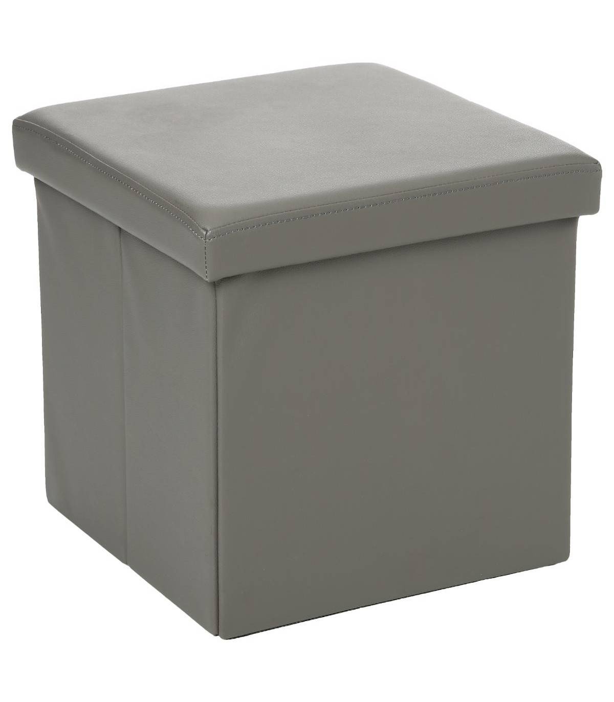 2 en 1 Pouf pliant et coffre de rangement Vinyle Gris 38 x H 37.5 cm - Imagen 1